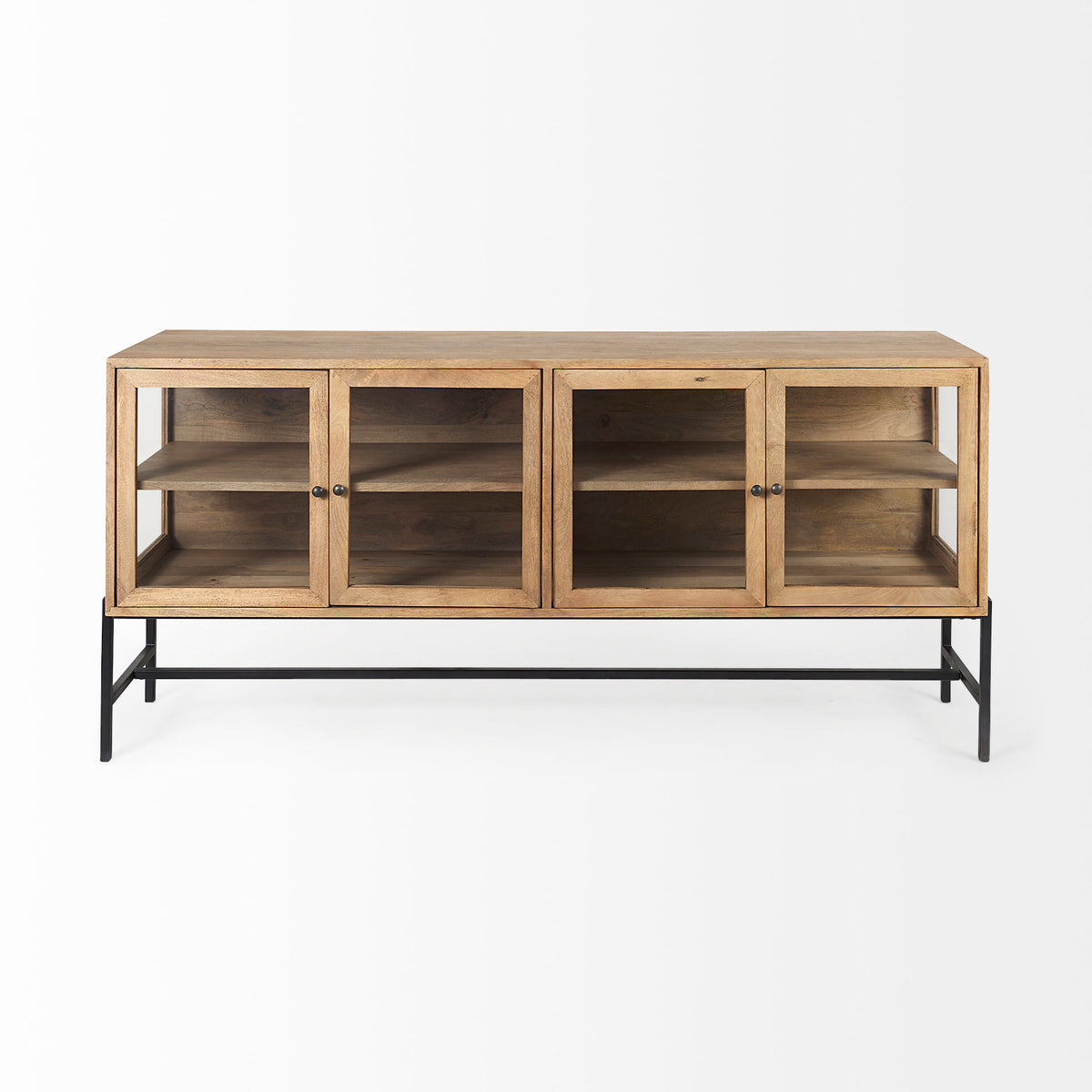 Arelius Wood Sideboard with 4 Glass Cabinet Doors-Sideboards & Buffets-DECOROLALA