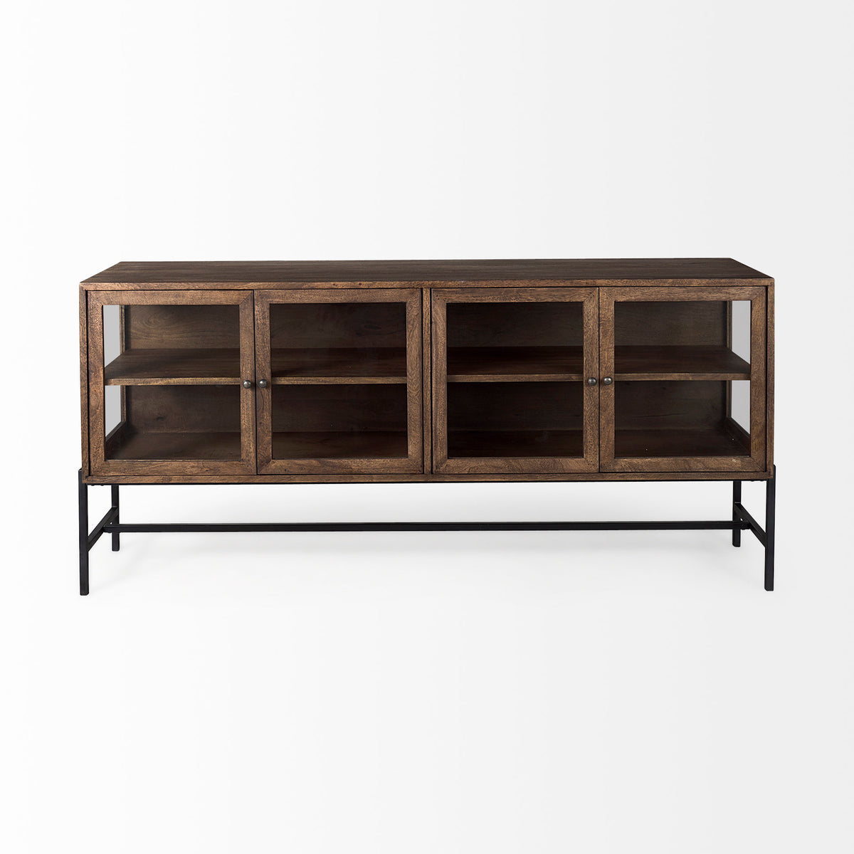 Arelius Wood Sideboard with 4 Glass Cabinet Doors-Sideboards & Buffets-DECOROLALA