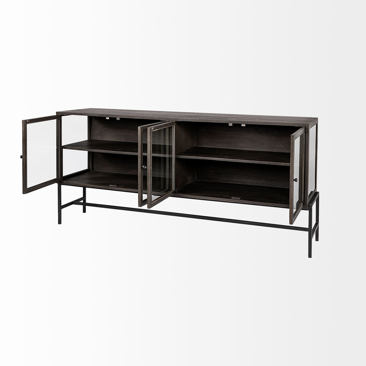 Arelius Wood Sideboard with 4 Glass Cabinet Doors-Sideboards & Buffets-DECOROLALA