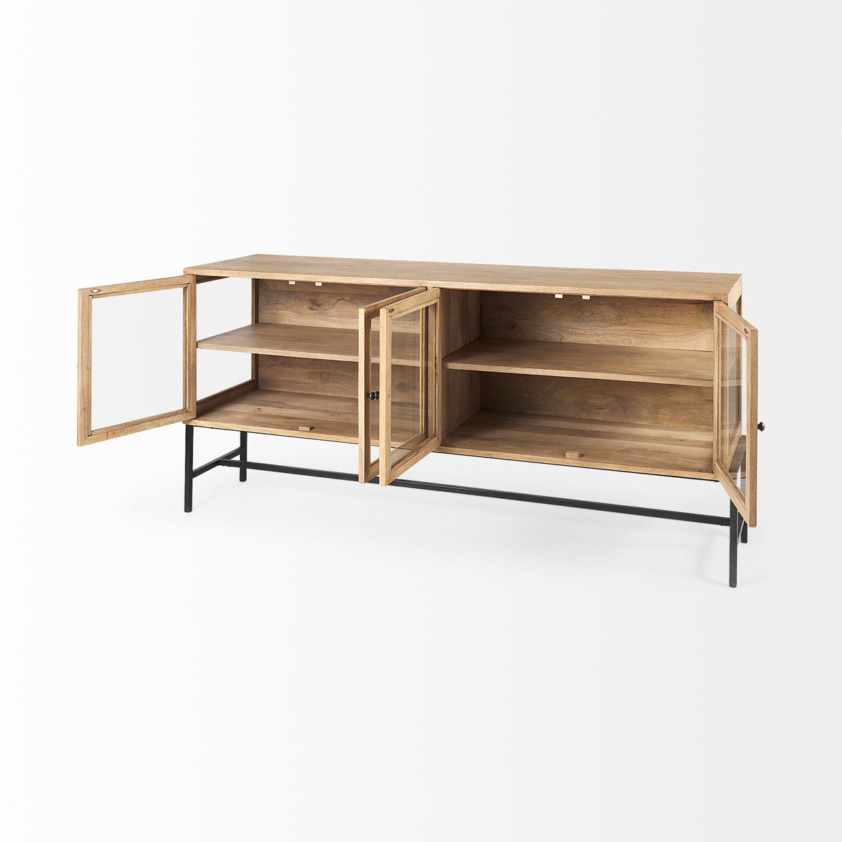 Arelius Wood Sideboard with 4 Glass Cabinet Doors-Sideboards & Buffets-DECOROLALA