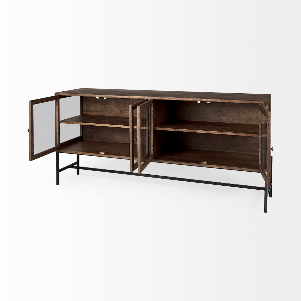 Arelius Wood Sideboard with 4 Glass Cabinet Doors-Sideboards & Buffets-DECOROLALA
