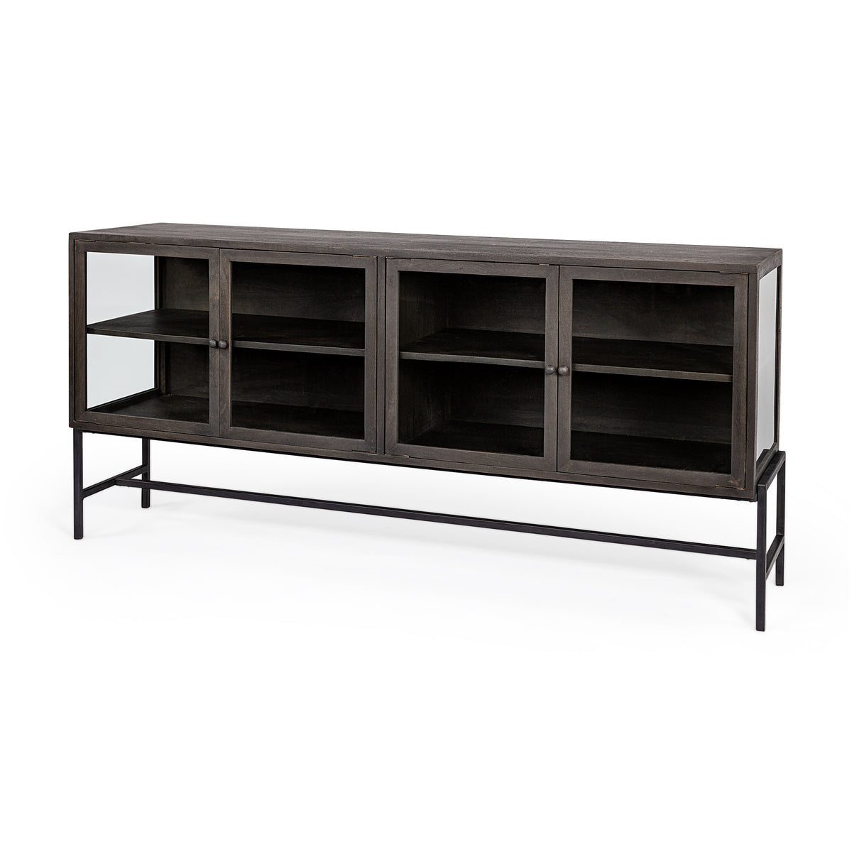 Arelius Wood Sideboard with 4 Glass Cabinet Doors-Sideboards & Buffets-DECOROLALA