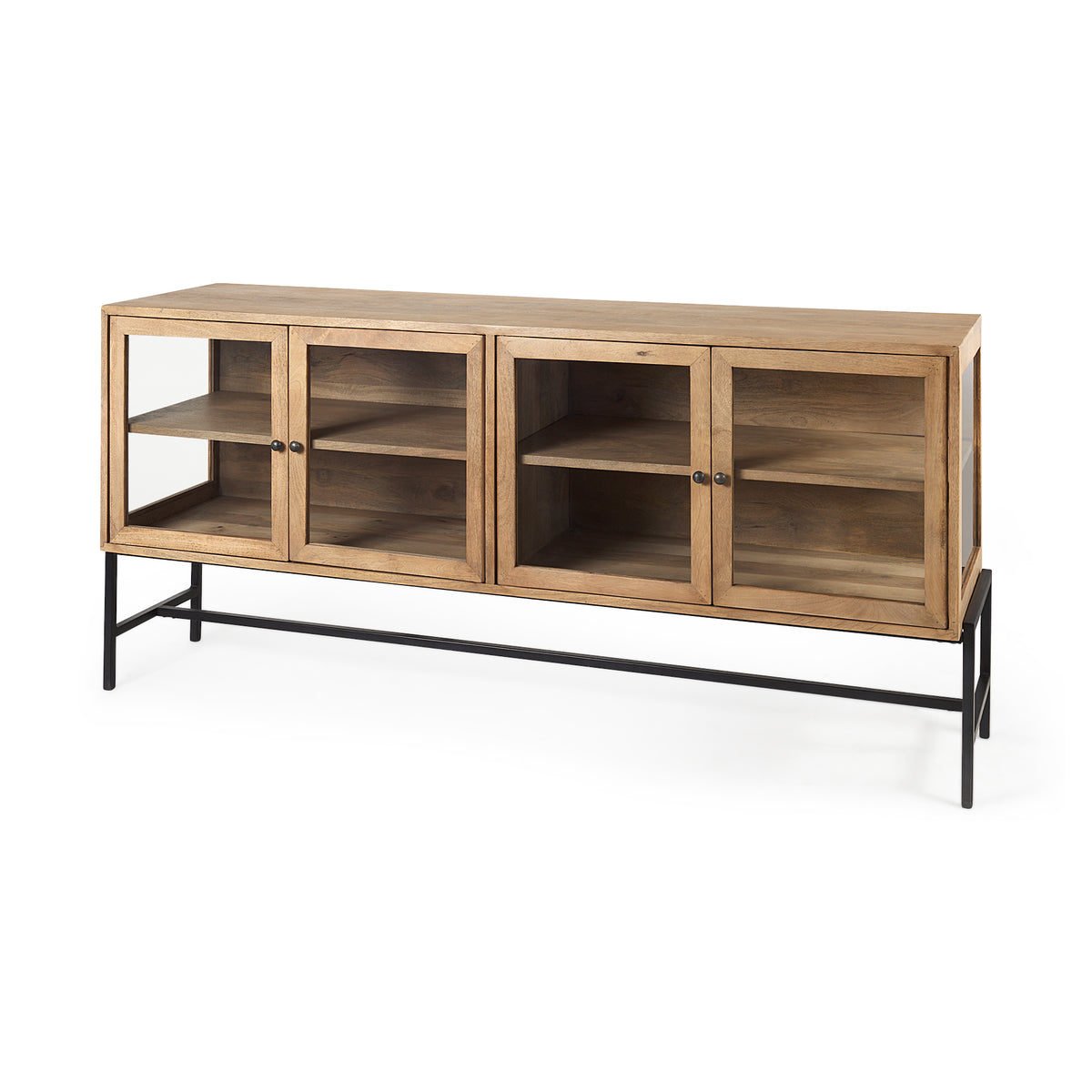 Arelius Wood Sideboard with 4 Glass Cabinet Doors-Sideboards & Buffets-DECOROLALA