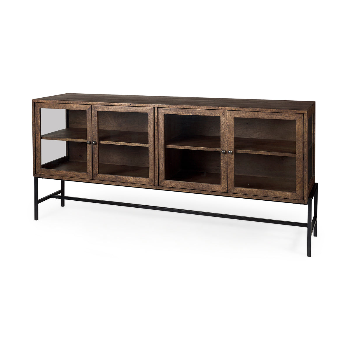 Arelius Wood Sideboard with 4 Glass Cabinet Doors-Sideboards & Buffets-DECOROLALA