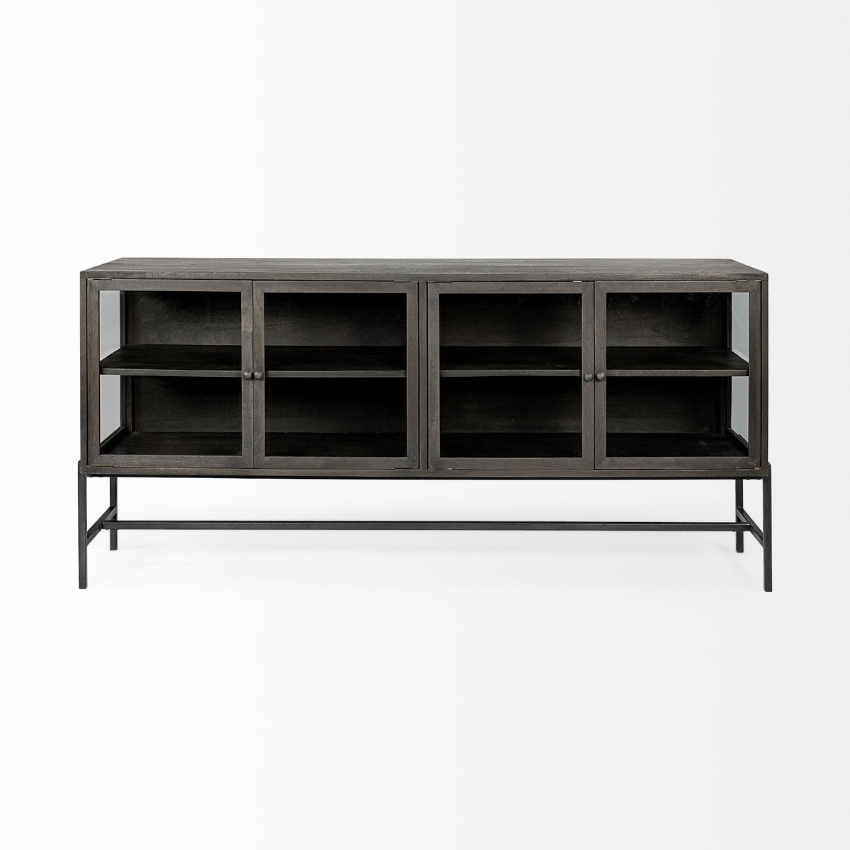 Arelius Wood Sideboard with 4 Glass Cabinet Doors-Sideboards & Buffets-DECOROLALA