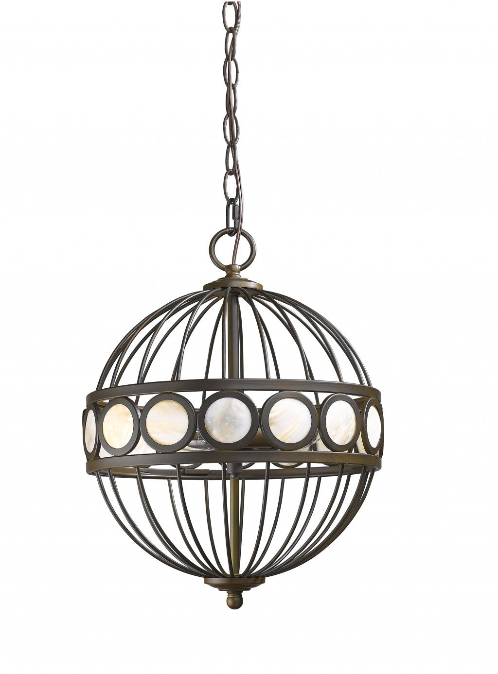 Aria 3-Light Oil-Rubbed Bronze Globe Pendant With Mother Of Pearl Accents-Pendants-Hanging Lights-DECOROLALA