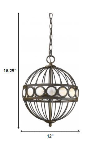 Aria 3-Light Oil-Rubbed Bronze Globe Pendant With Mother Of Pearl Accents-Pendants-Hanging Lights-DECOROLALA