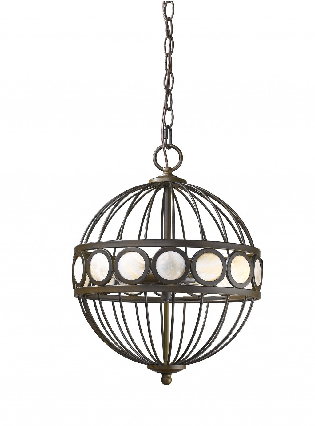 Aria 3-Light Oil-Rubbed Bronze Globe Pendant With Mother Of Pearl Accents-Pendants-Hanging Lights-DECOROLALA