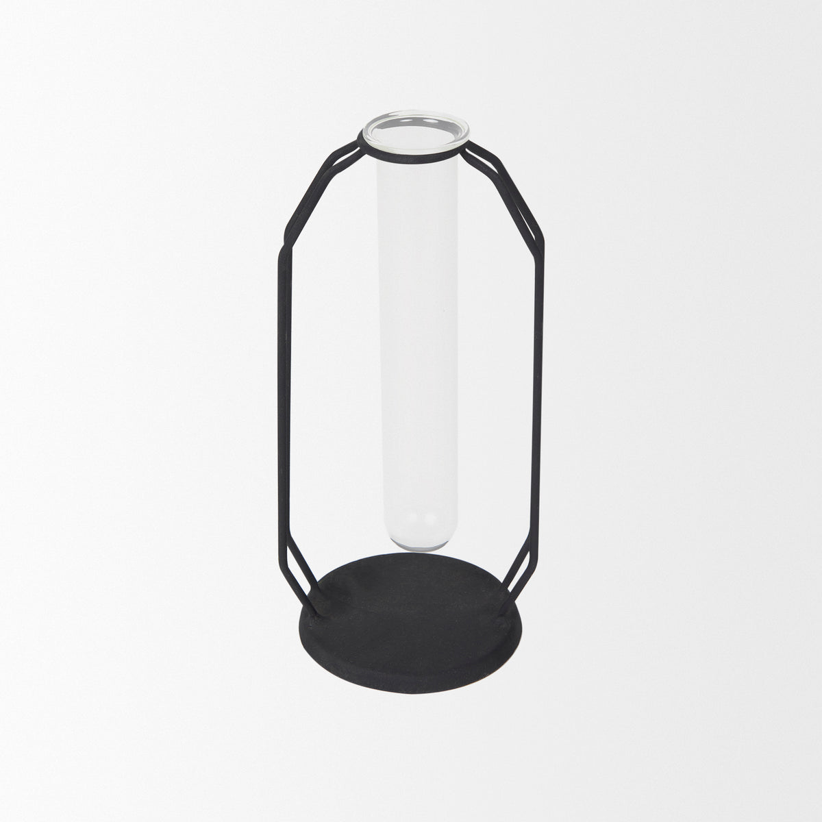 Aria Metal and Glass Arch Frame Decorative Vase - Black 9.6"H-Objects-DECOROLALA