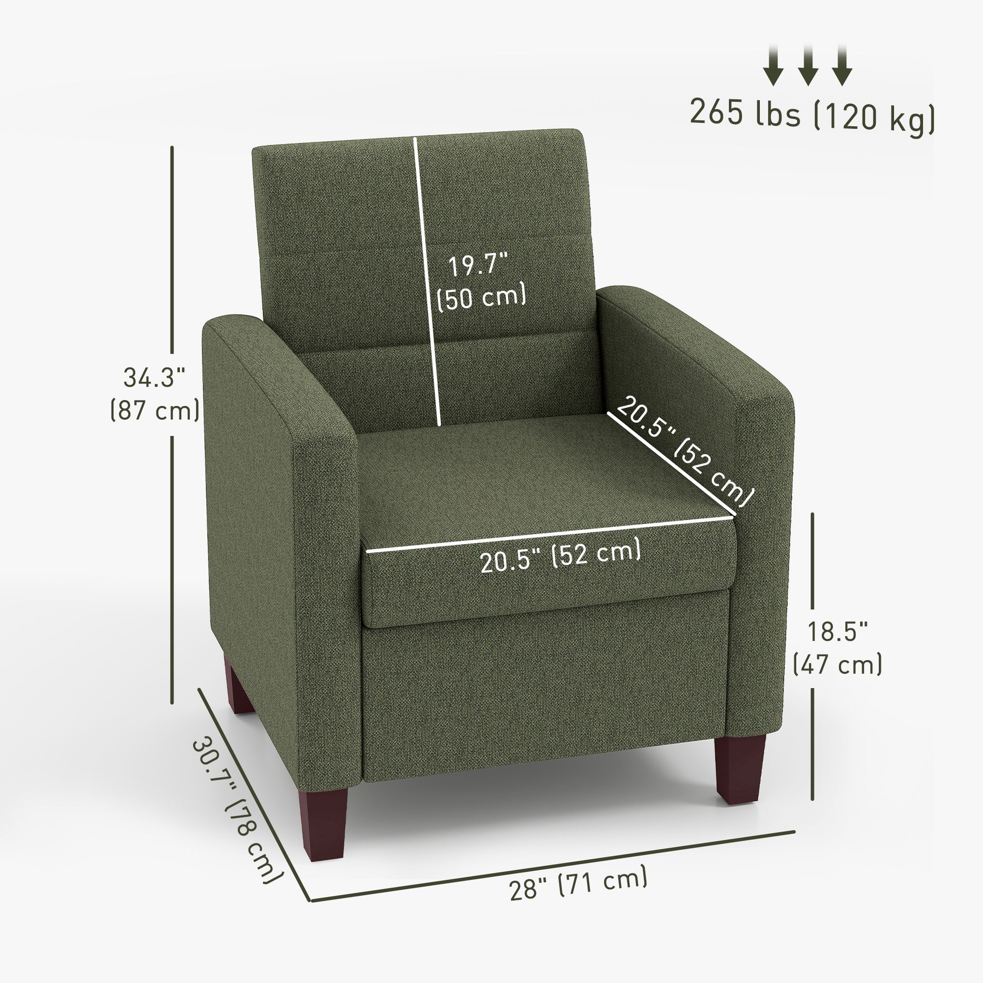 Armchair Linen Dark Green 28"W-DECOROLALA