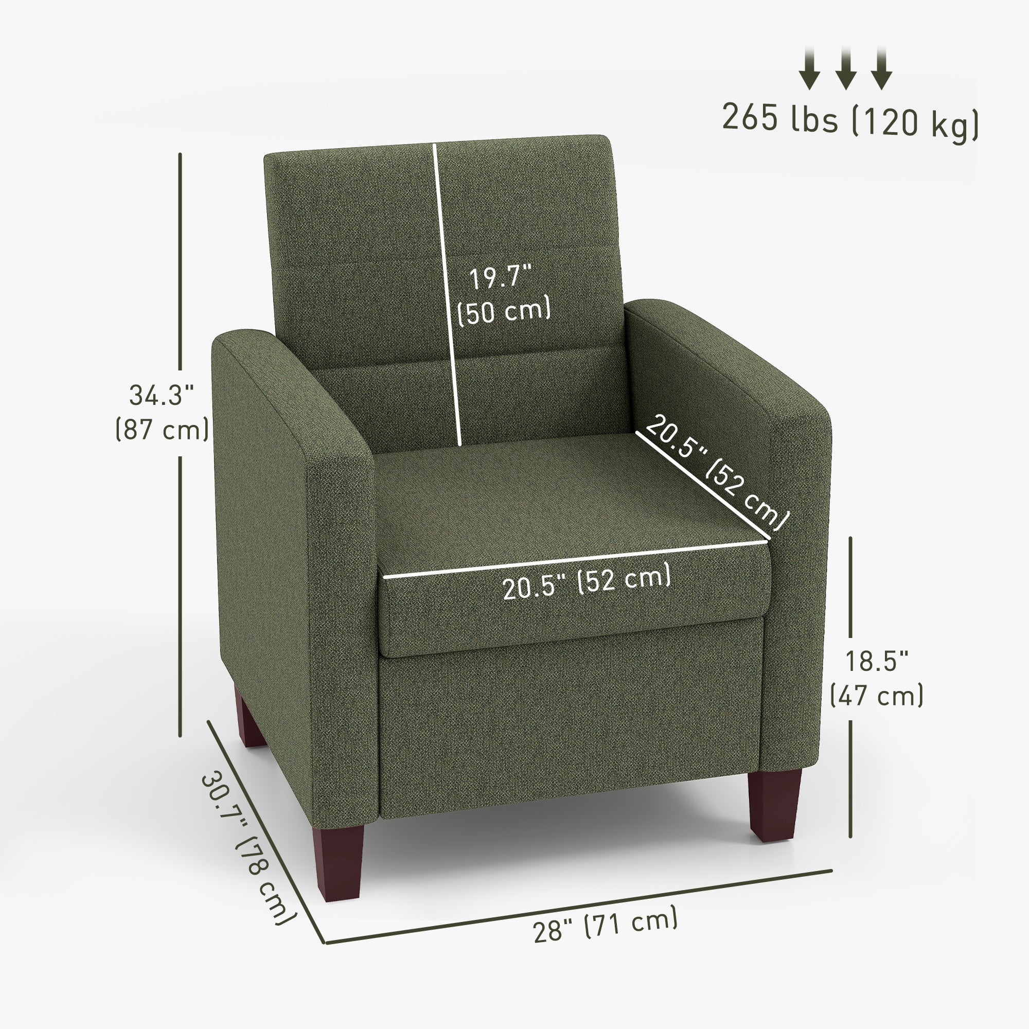 Armchair Linen Dark Green 28"W-DECOROLALA