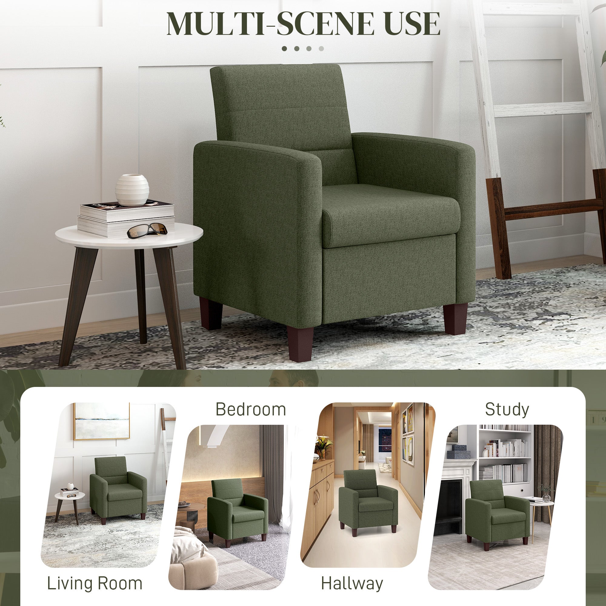 Armchair Linen Dark Green 28"W-DECOROLALA