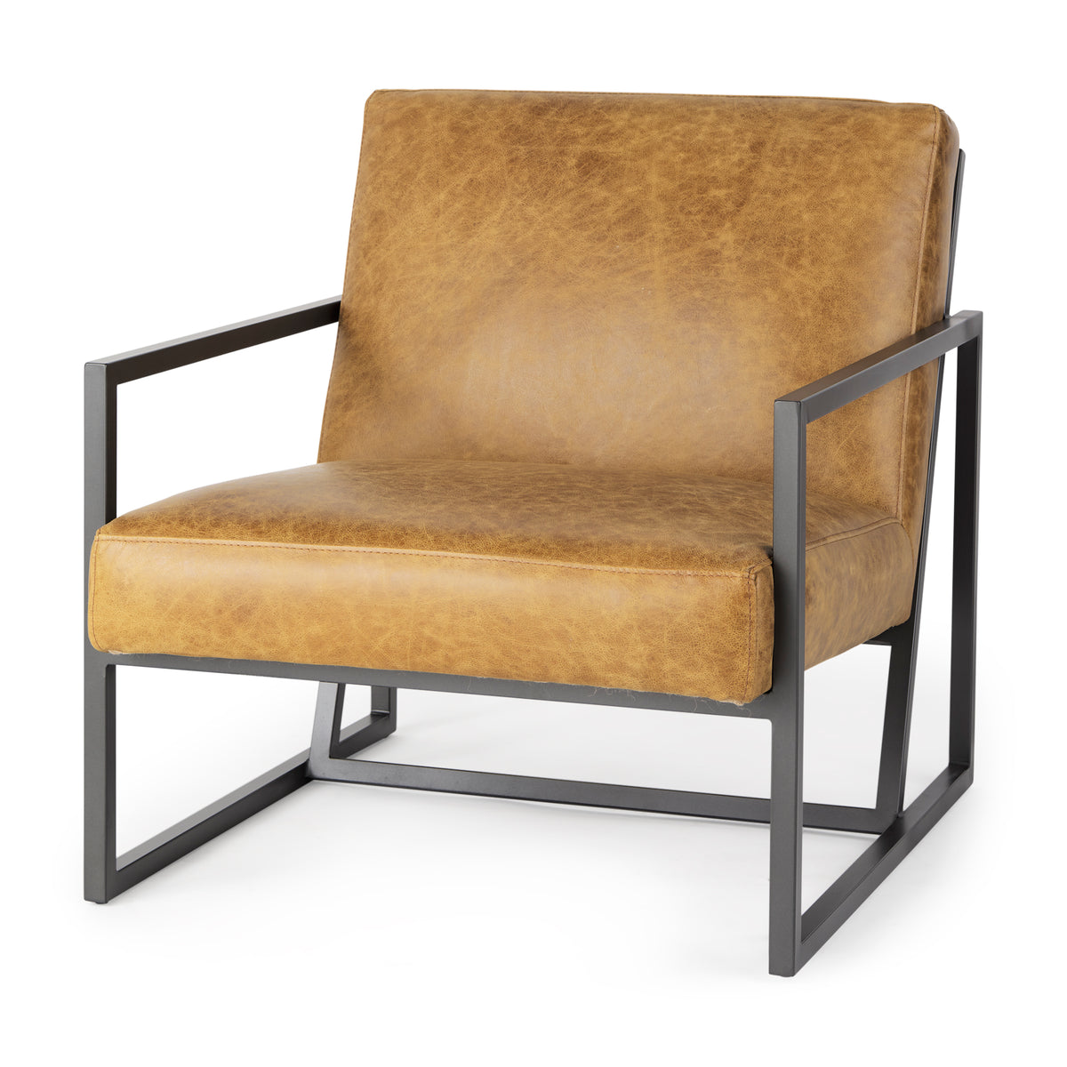 Armelle II Accent Chair - Brown Leather Gray Metal Frame-Accent Chairs-DECOROLALA