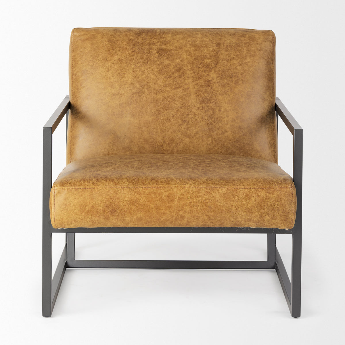 Armelle II Accent Chair - Brown Leather Gray Metal Frame-Accent Chairs-DECOROLALA