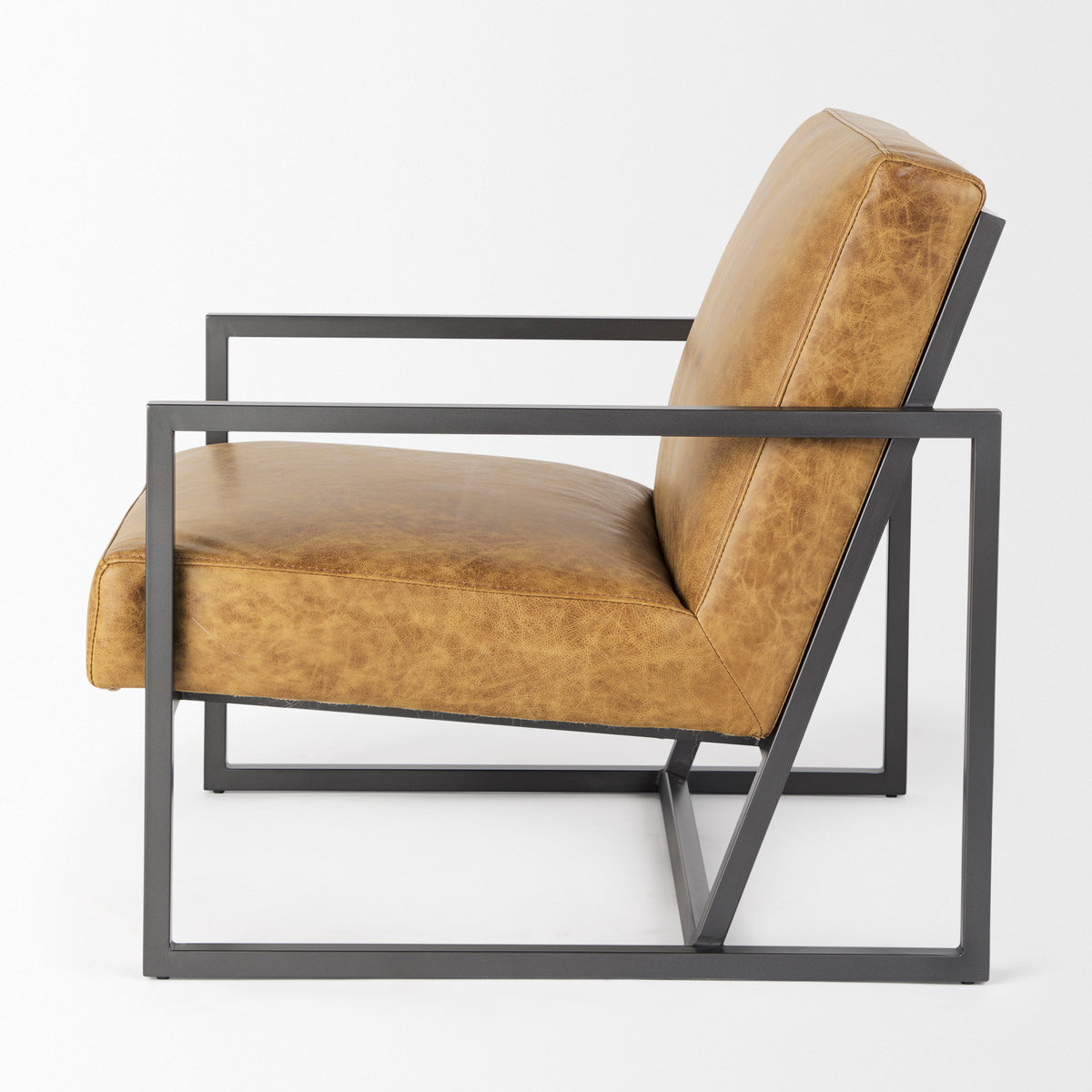 Armelle II Accent Chair - Brown Leather Gray Metal Frame-Accent Chairs-DECOROLALA