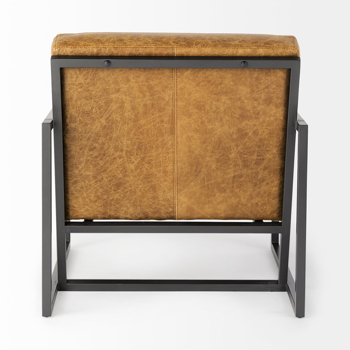 Armelle II Accent Chair - Brown Leather Gray Metal Frame-Accent Chairs-DECOROLALA