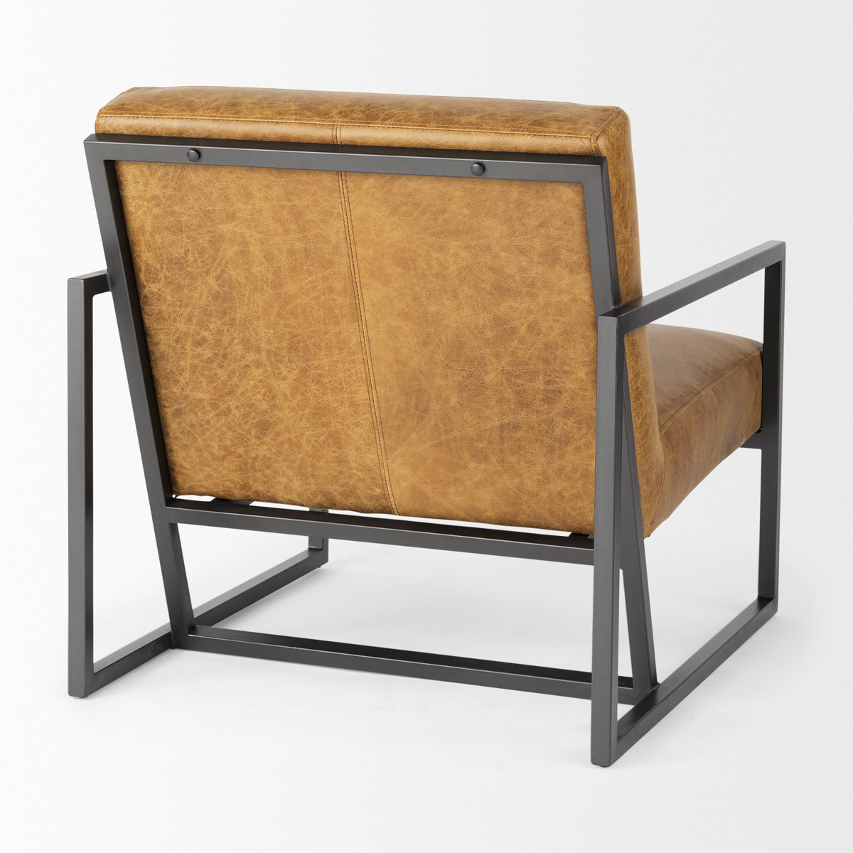 Armelle II Accent Chair - Brown Leather Gray Metal Frame-Accent Chairs-DECOROLALA