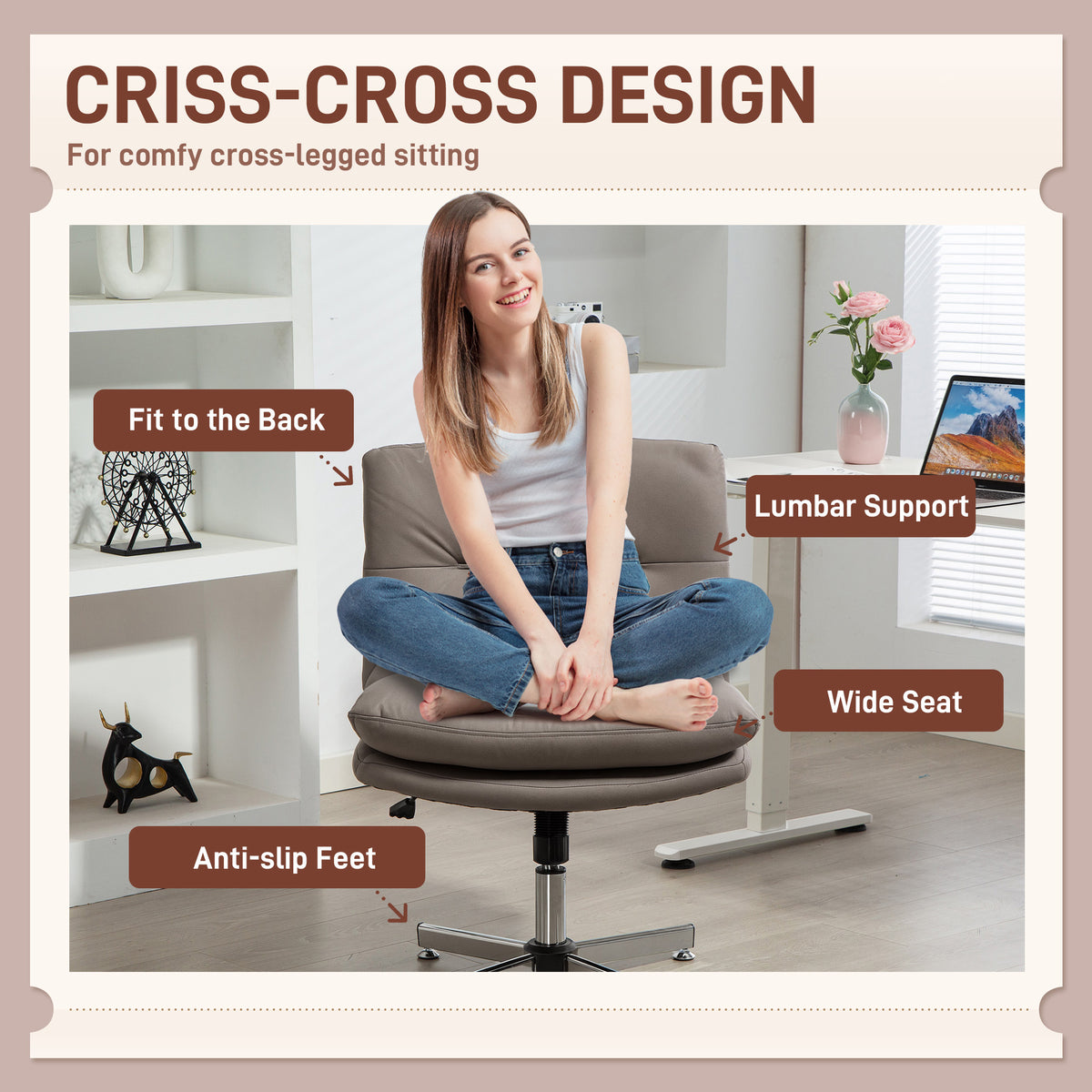 Armless Criss Cross Office Chair - Grey Microfiber-Office Products > Office Furniture > Office Chairs > Task Chairs-DECOROLALA