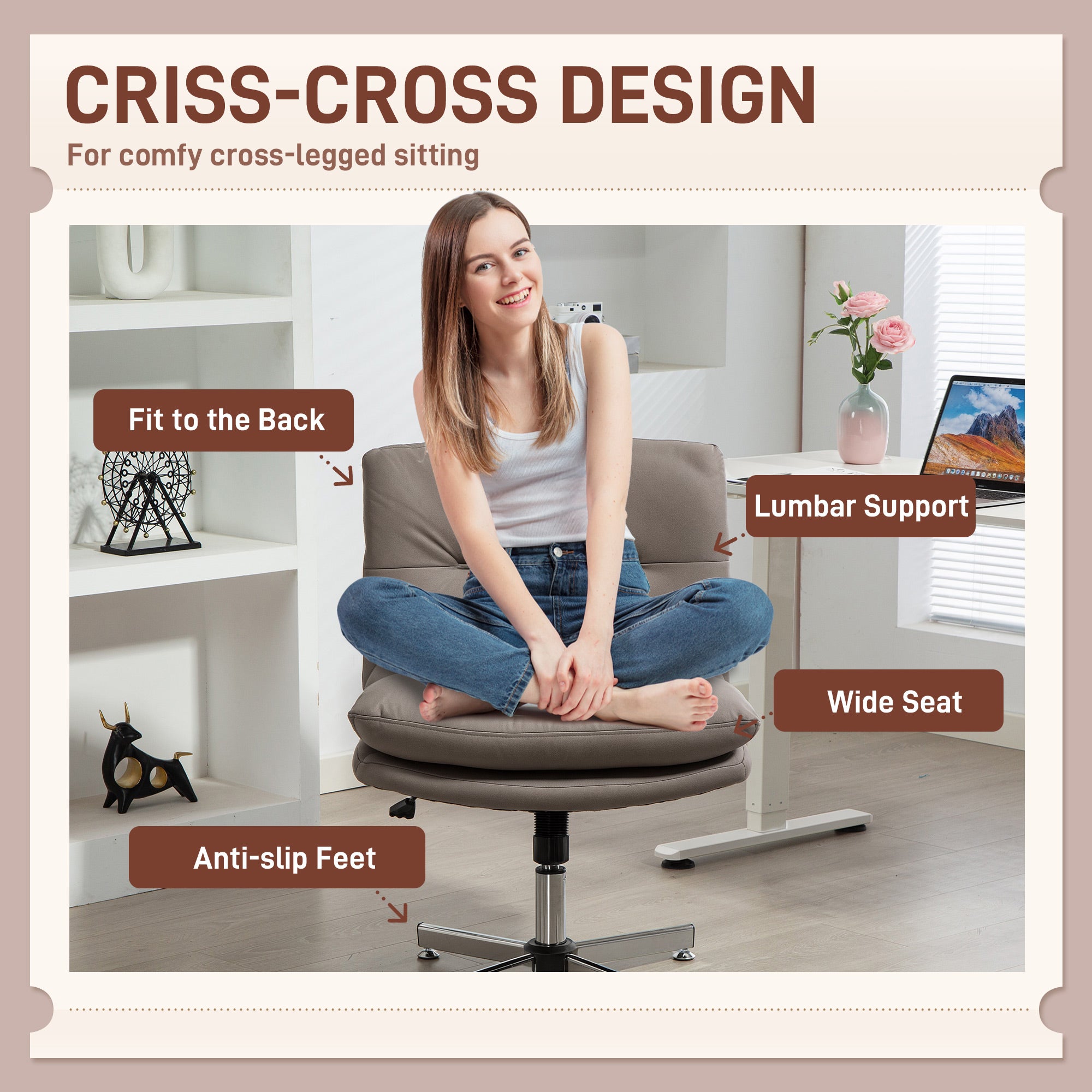 Armless Criss Cross Office Chair - Grey Microfiber-Office Products > Office Furniture > Office Chairs > Task Chairs-DECOROLALA