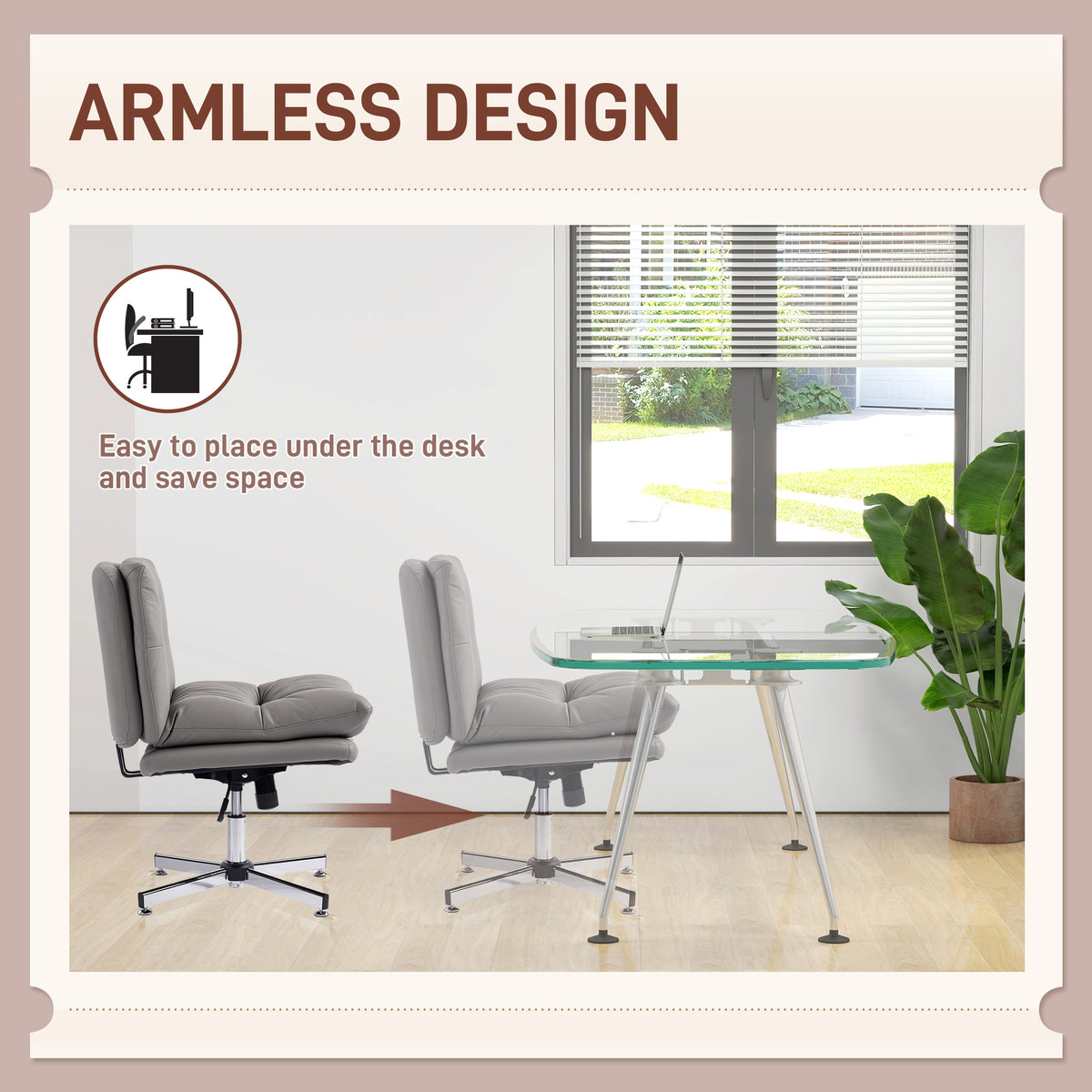 Armless Criss Cross Office Chair - Grey Microfiber-Office Products > Office Furniture > Office Chairs > Task Chairs-DECOROLALA