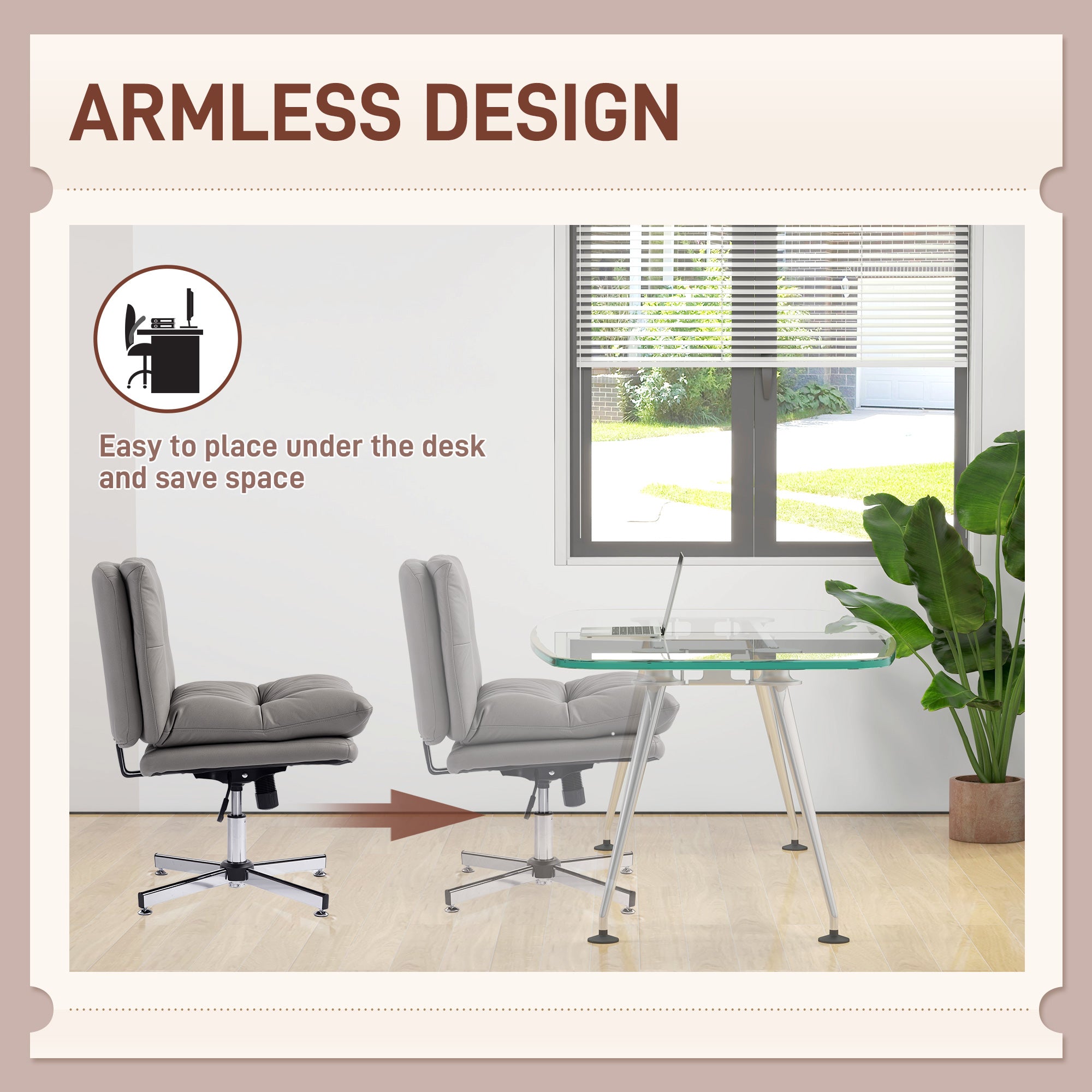 Armless Criss Cross Office Chair - Grey Microfiber-Office Products > Office Furniture > Office Chairs > Task Chairs-DECOROLALA