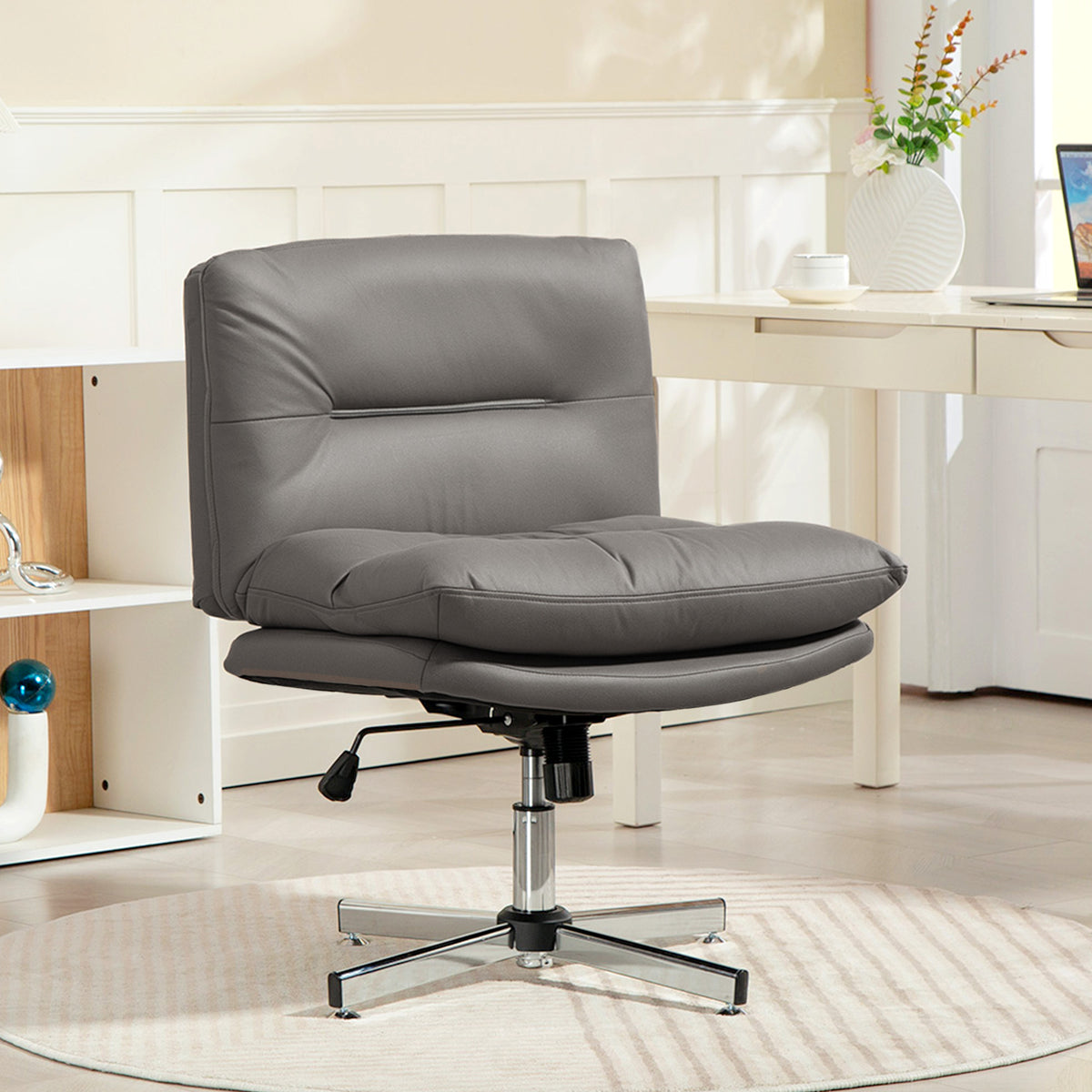 Armless Criss Cross Office Chair - Grey Microfiber-Office Products > Office Furniture > Office Chairs > Task Chairs-DECOROLALA