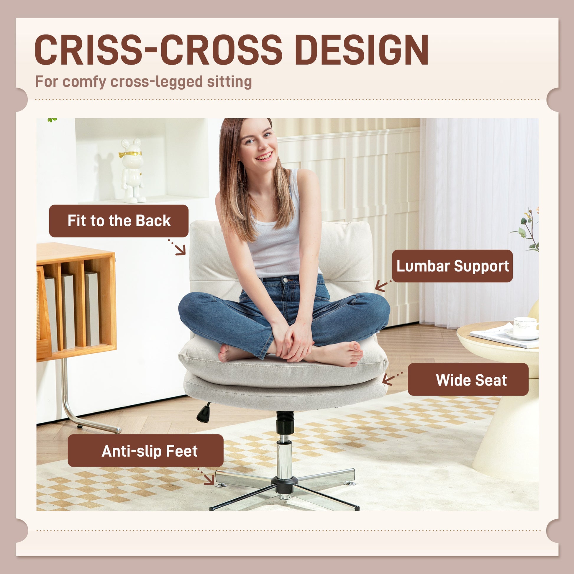 Armless Criss Cross Office Chair - Light Grey Microfiber-Office Products > Office Furniture > Office Chairs > Task Chairs-DECOROLALA