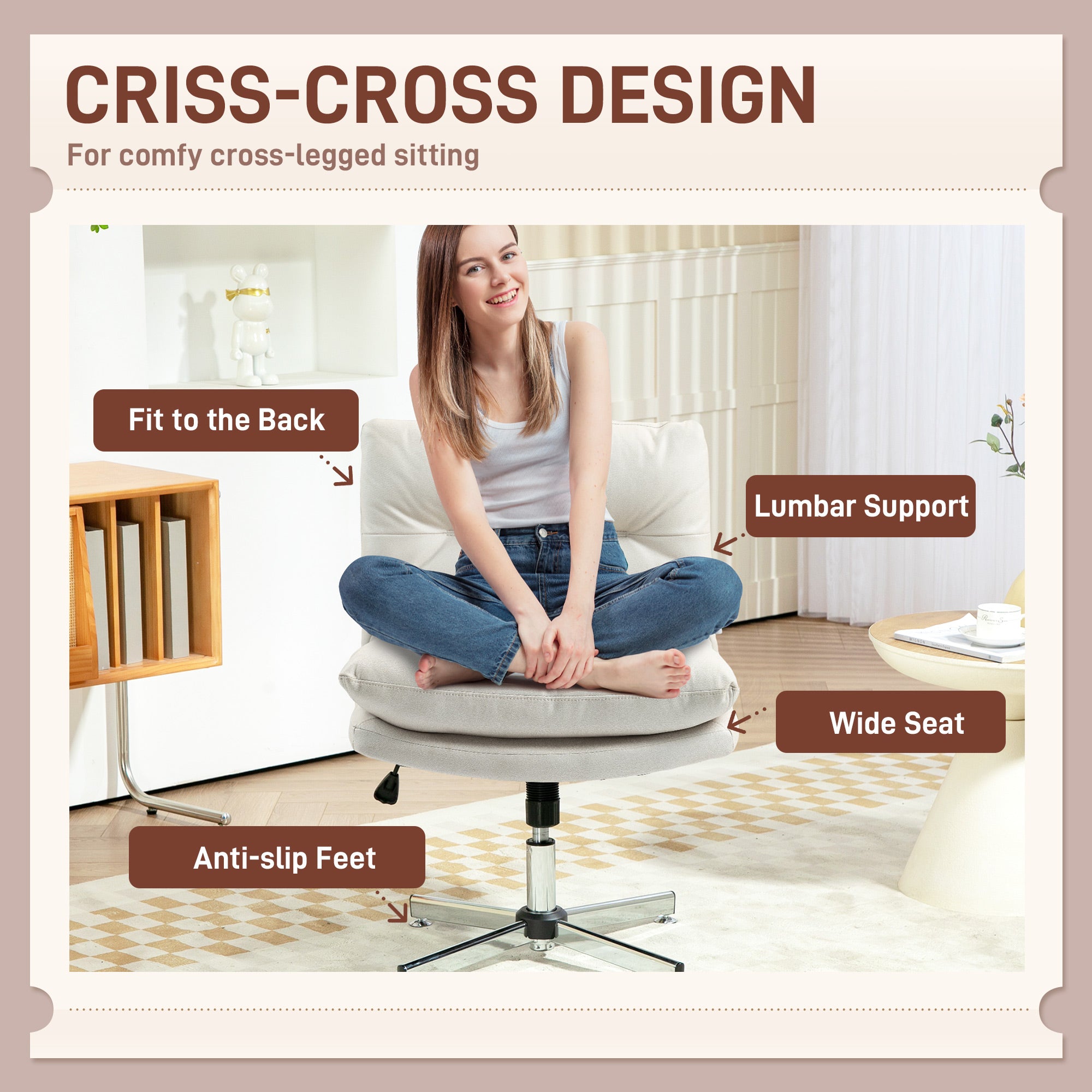 Armless Criss Cross Office Chair - Light Grey Microfiber-Office Products > Office Furniture > Office Chairs > Task Chairs-DECOROLALA