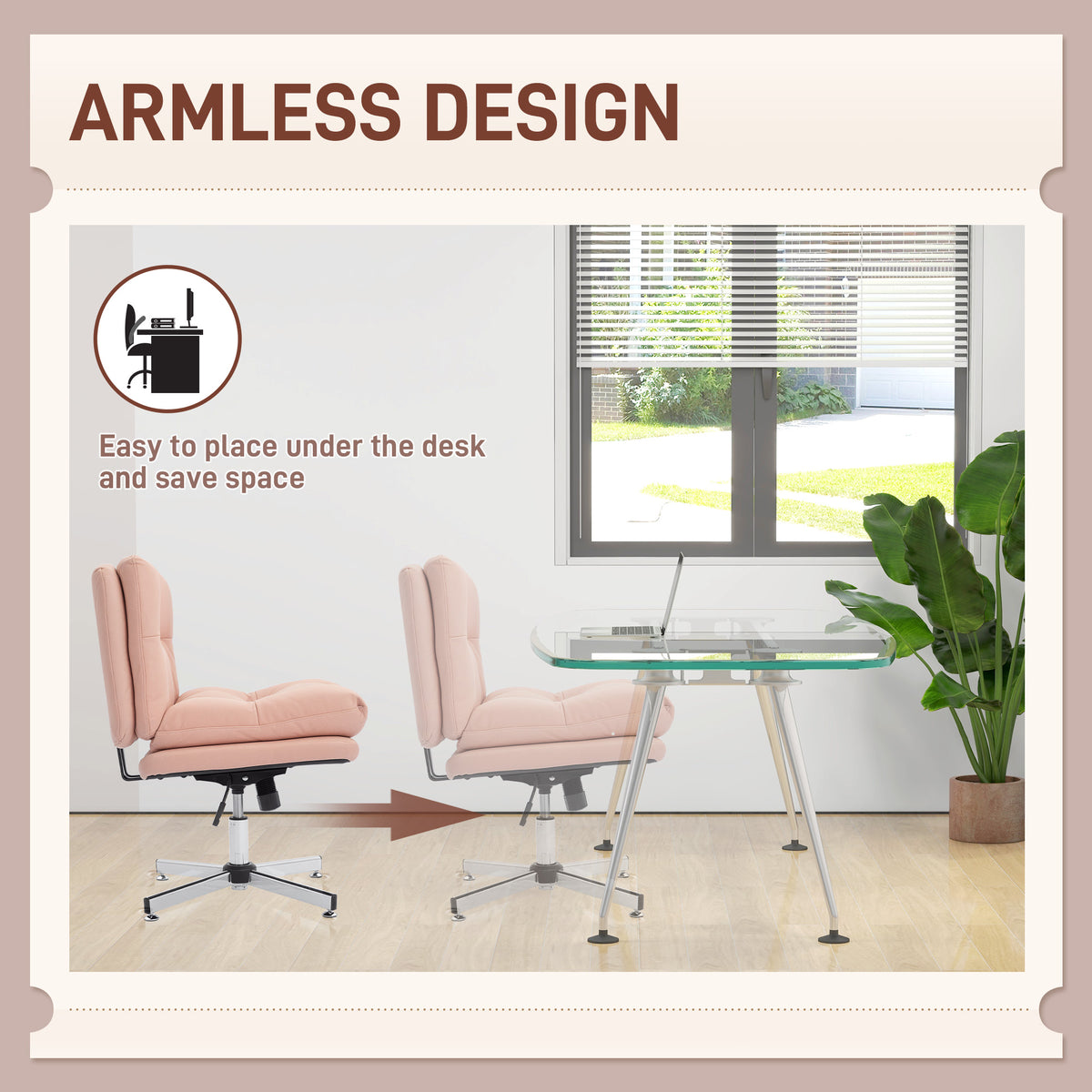 Armless Criss Cross Office Chair - Pink Microfiber-Office Products > Office Furniture > Office Chairs > Task Chairs-DECOROLALA