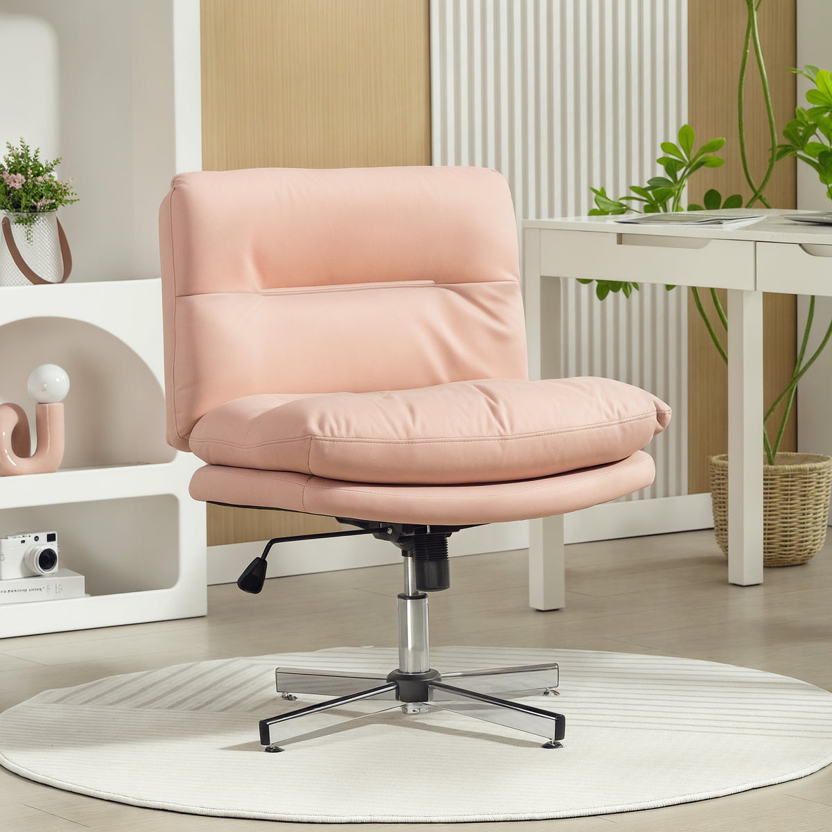Armless Criss Cross Office Chair - Pink Microfiber-Office Products > Office Furniture > Office Chairs > Task Chairs-DECOROLALA