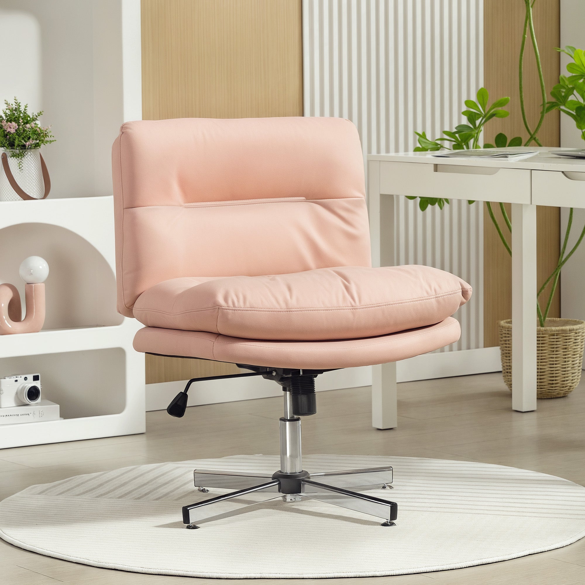 Armless Criss Cross Office Chair - Pink Microfiber-Office Products > Office Furniture > Office Chairs > Task Chairs-DECOROLALA