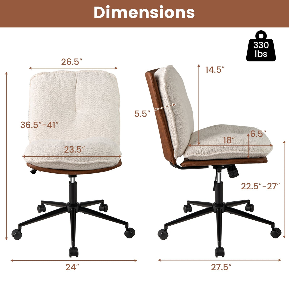 Armless Home Office Chair with Rocking Backrest-Armless Office Chairs-DECOROLALA