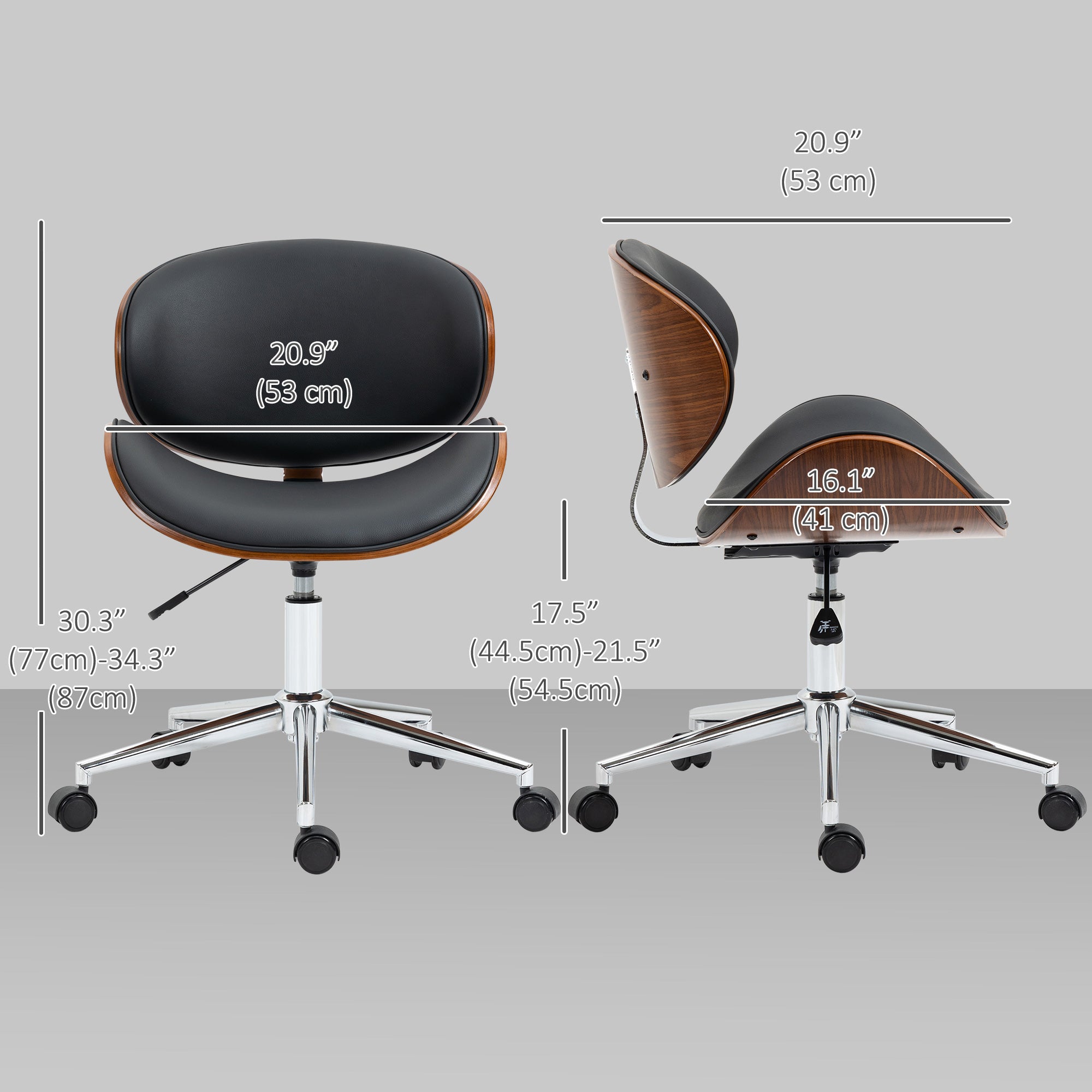 Armless Office Chair - Black Faux Leather & Bentwood-Office Products > Office Furniture > Office Chairs > Task Chairs-DECOROLALA
