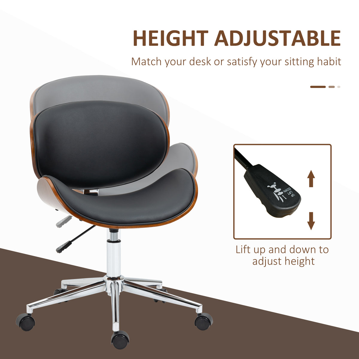 Armless Office Chair - Black Faux Leather & Bentwood-Office Products > Office Furniture > Office Chairs > Task Chairs-DECOROLALA
