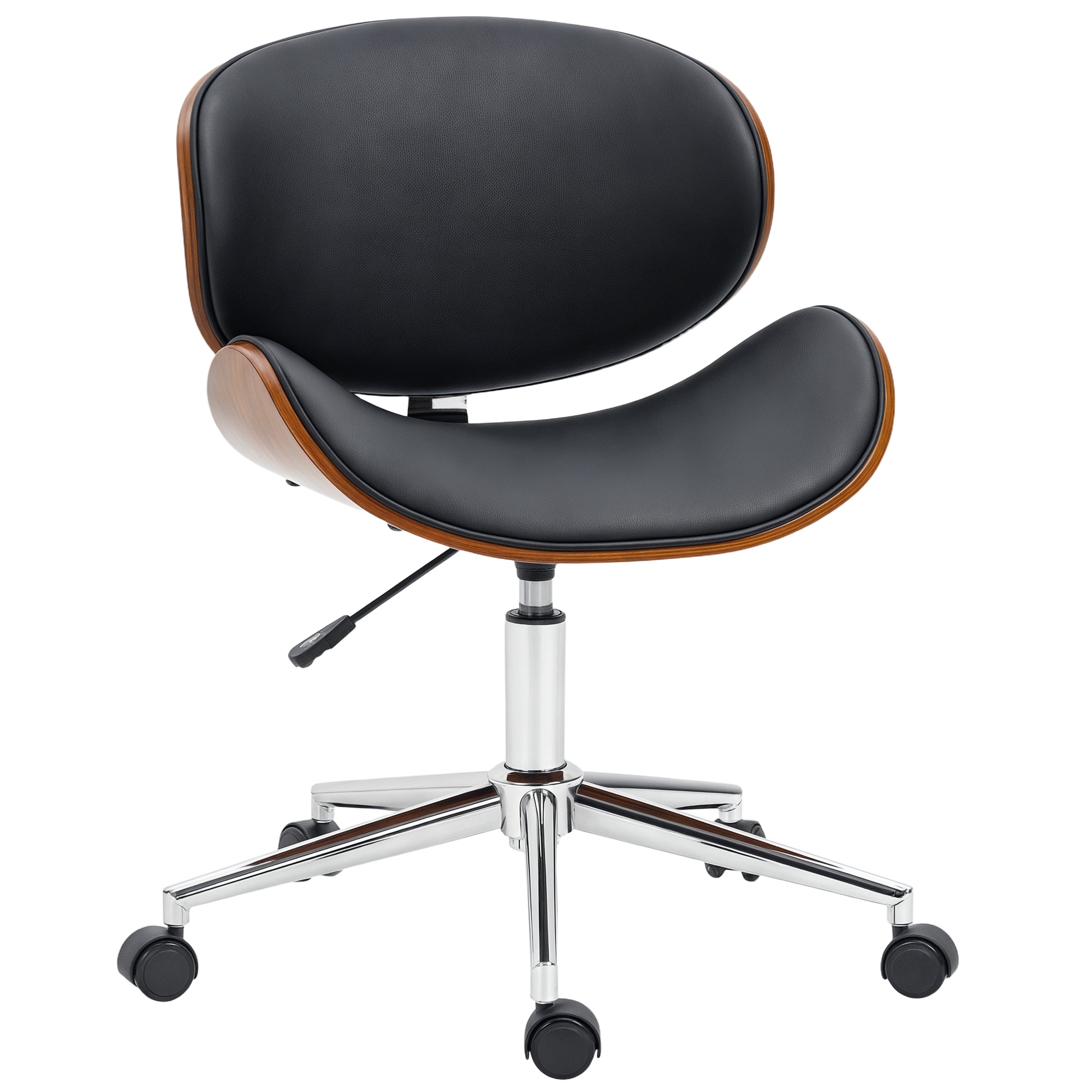Armless Office Chair - Black Faux Leather & Bentwood-Office Products > Office Furniture > Office Chairs > Task Chairs-DECOROLALA