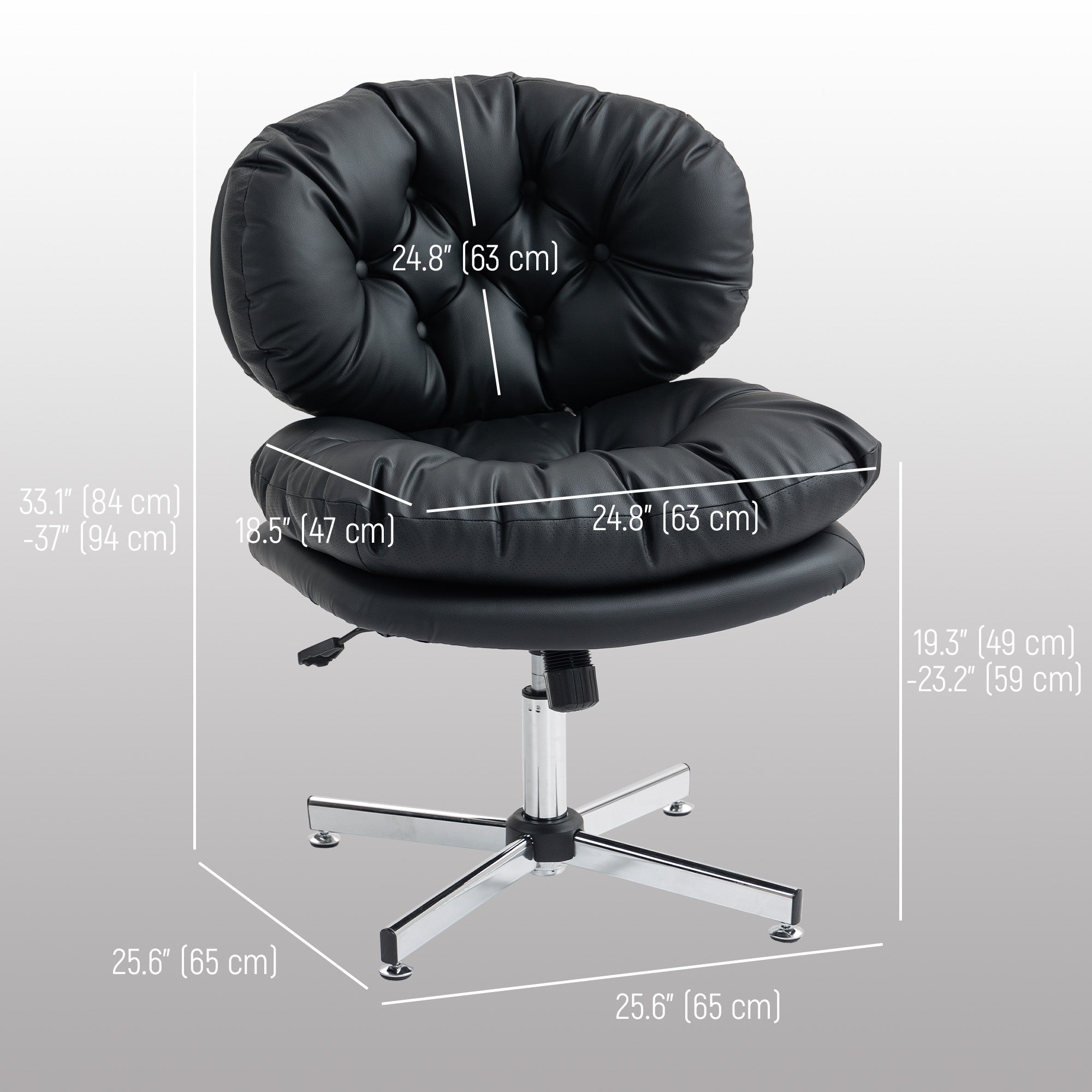 Armless Office Chair - Black PU Leather Swivel Desk Chair-Office Products > Office Furniture > Office Chairs > Task Chairs-DECOROLALA