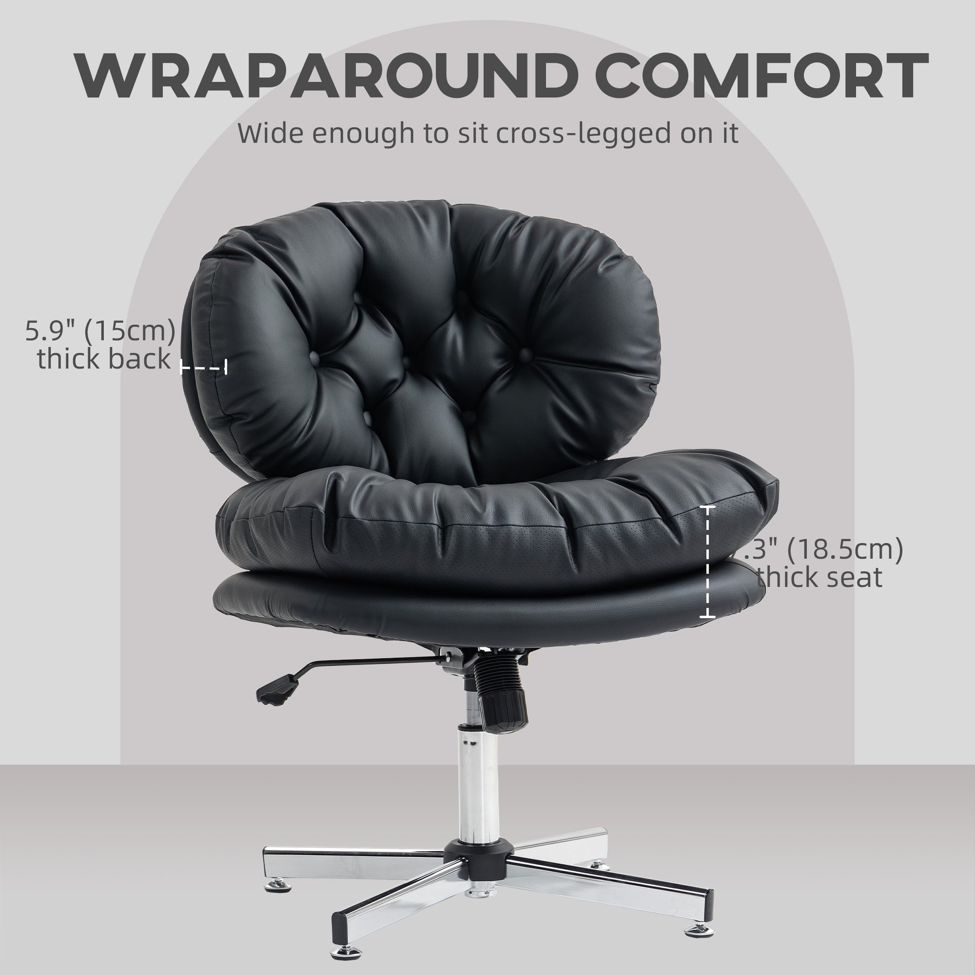 Armless Office Chair - Black PU Leather Swivel Desk Chair-Office Products > Office Furniture > Office Chairs > Task Chairs-DECOROLALA