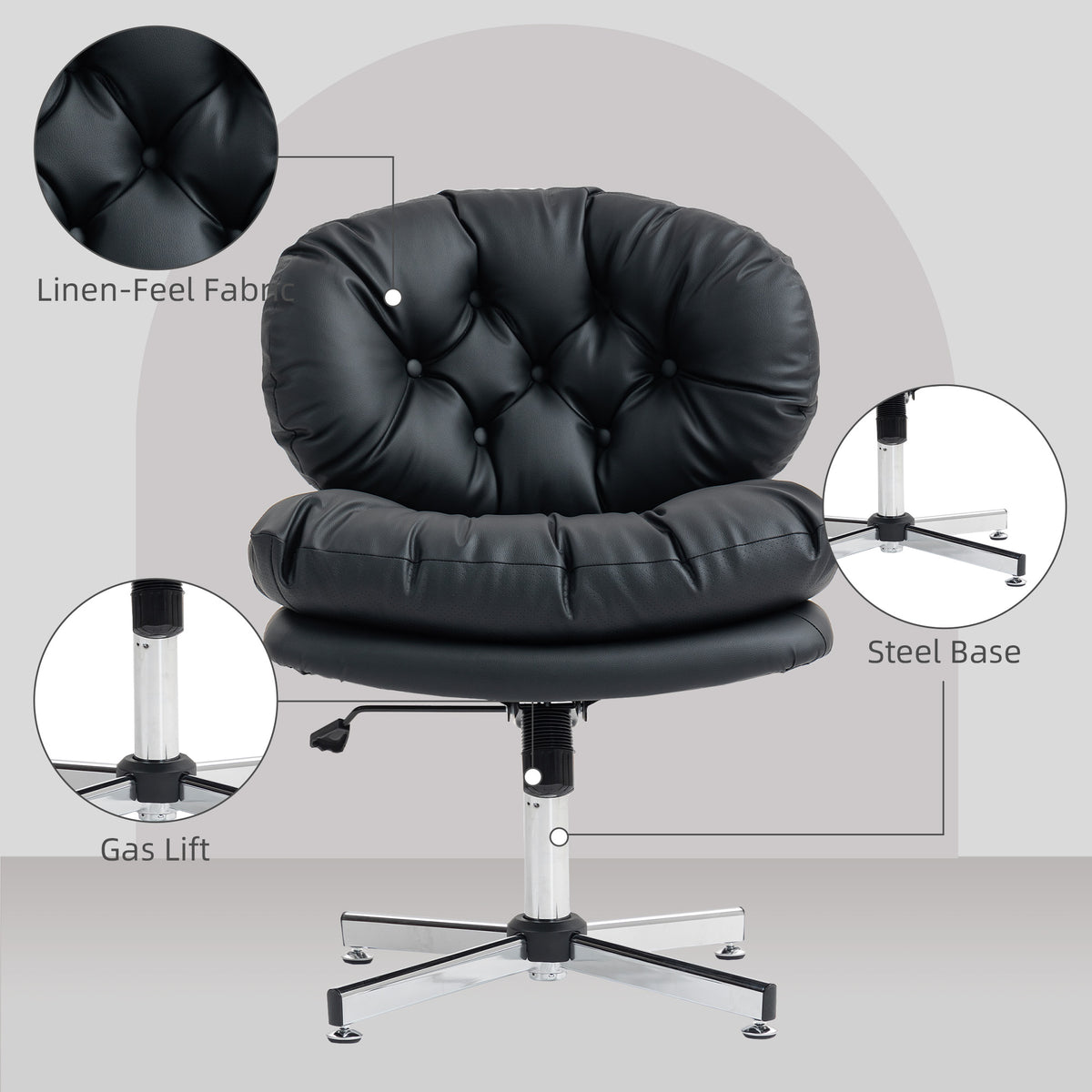 Armless Office Chair - Black PU Leather Swivel Desk Chair-Office Products > Office Furniture > Office Chairs > Task Chairs-DECOROLALA