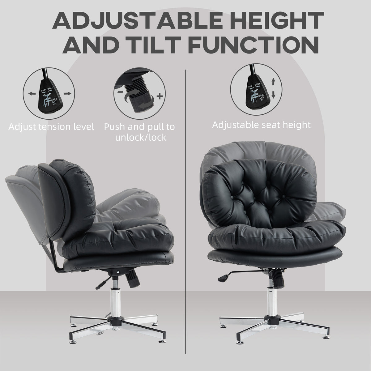 Armless Office Chair - Black PU Leather Swivel Desk Chair-Office Products > Office Furniture > Office Chairs > Task Chairs-DECOROLALA