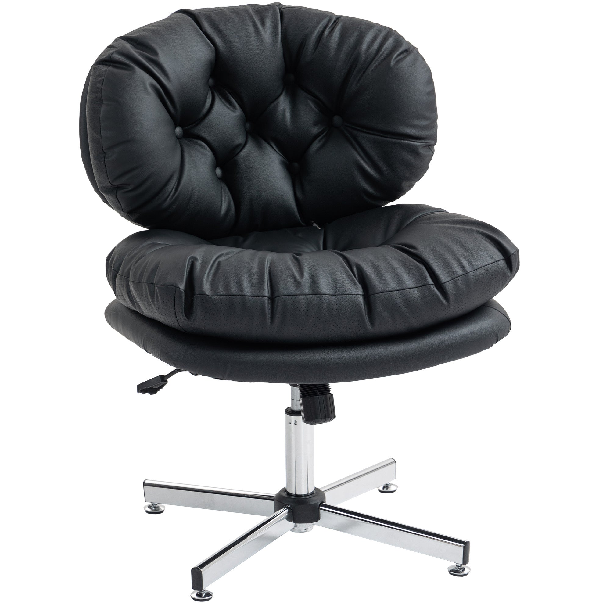 Armless Office Chair - Black PU Leather Swivel Desk Chair-Office Products > Office Furniture > Office Chairs > Task Chairs-DECOROLALA