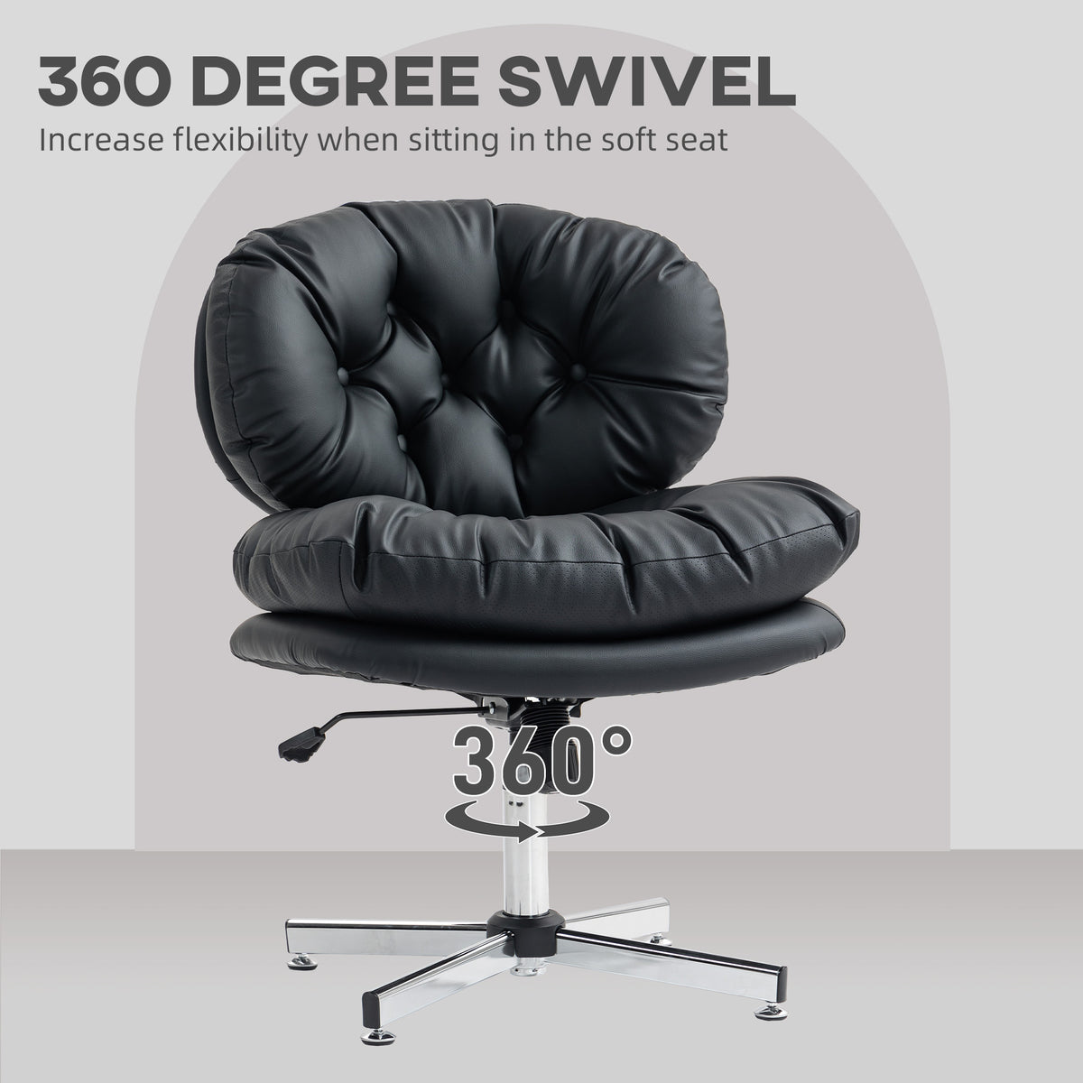 Armless Office Chair - Black PU Leather Swivel Desk Chair-Task Chairs-DECOROLALA