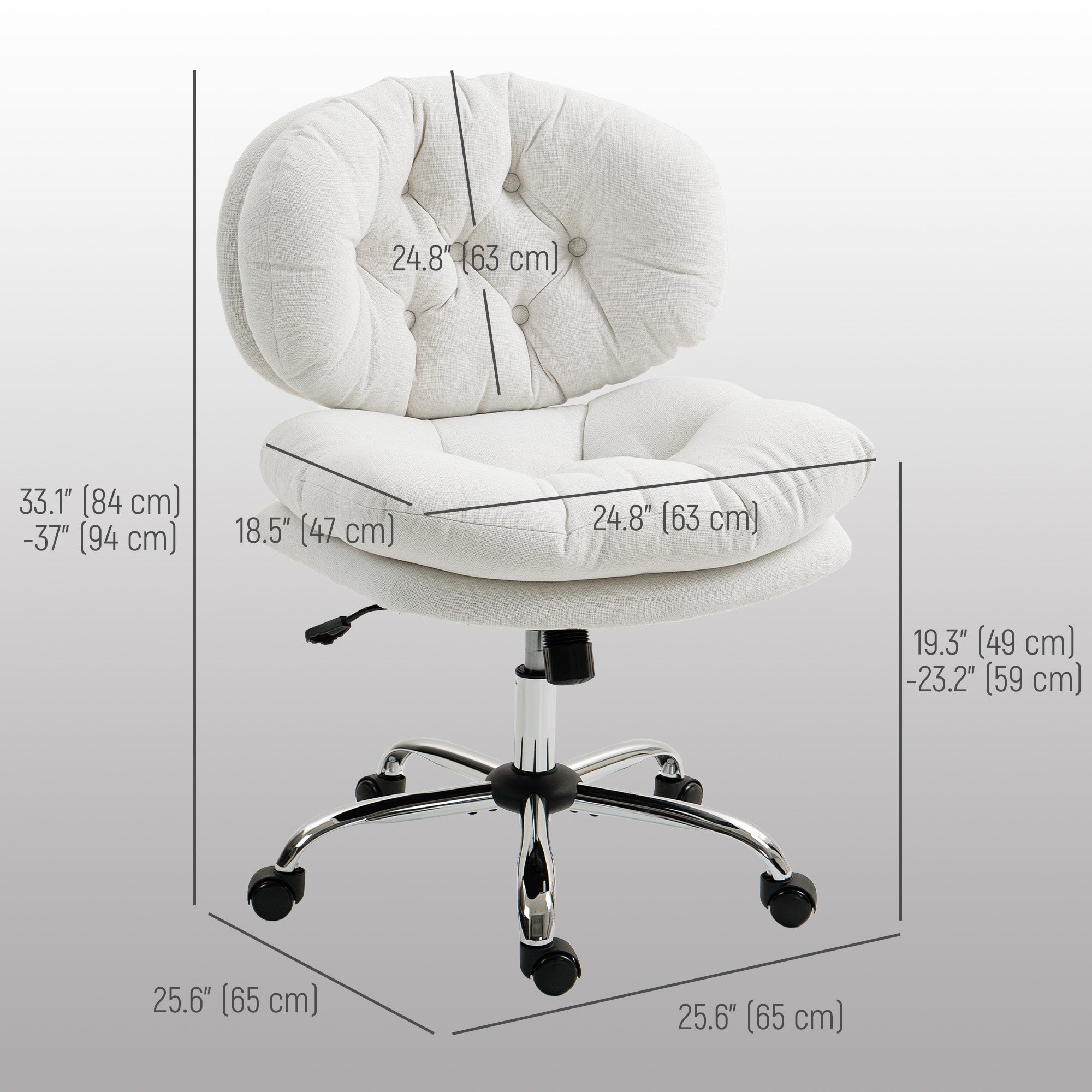 Armless Office Chair - Cream White Linen-Feel Fabric-DECOROLALA