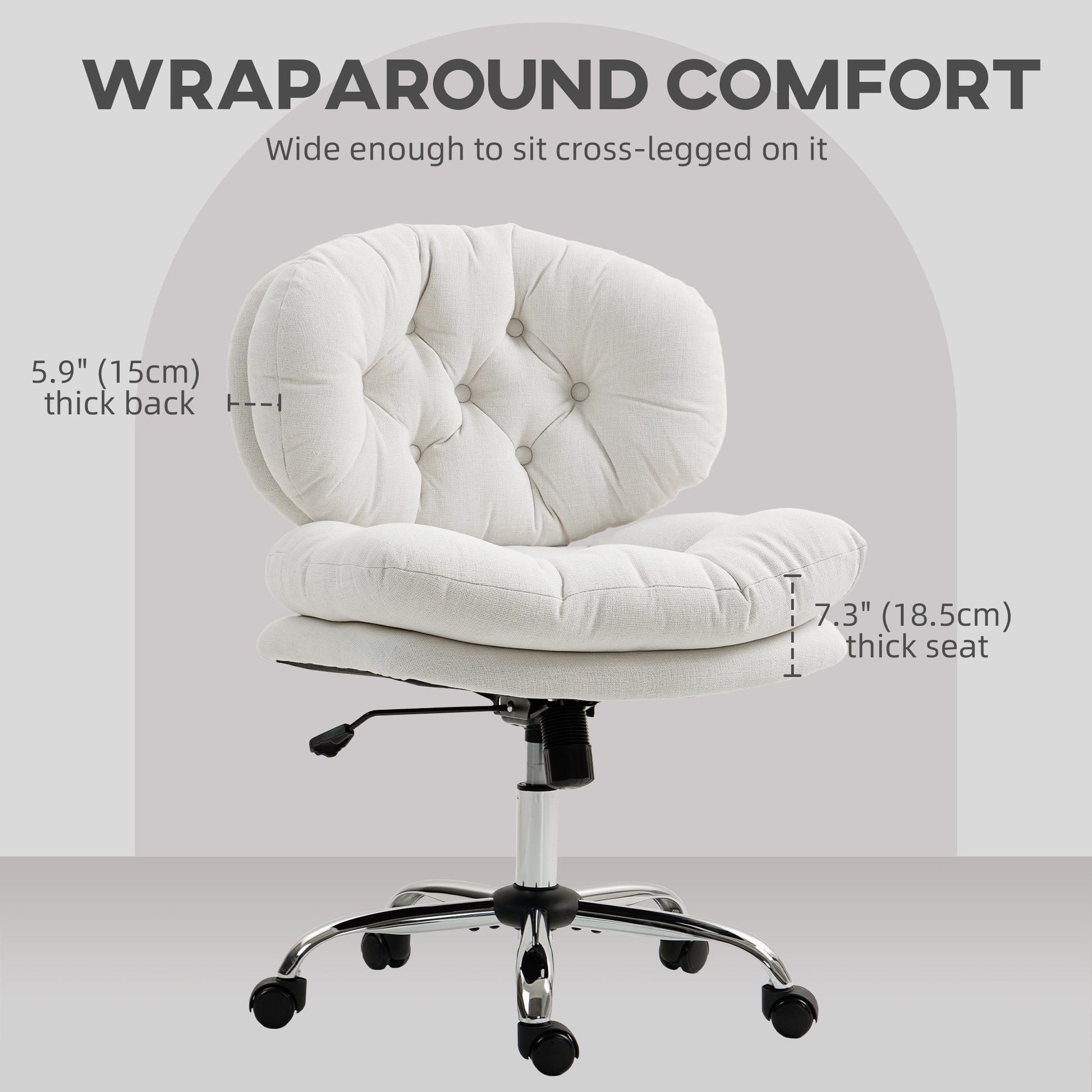 Armless Office Chair - Cream White Linen-Feel Fabric-DECOROLALA