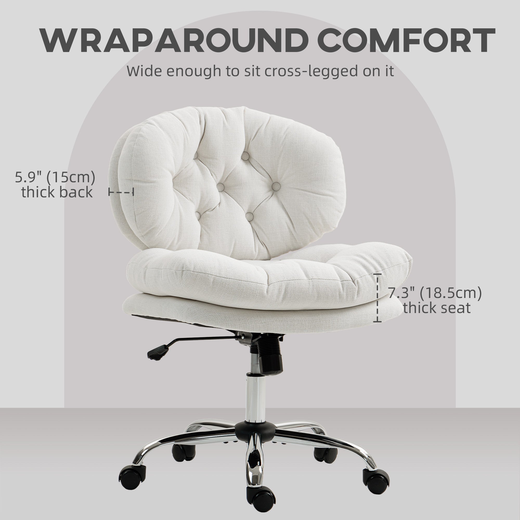 Armless Office Chair - Cream White Linen-Feel Fabric-DECOROLALA