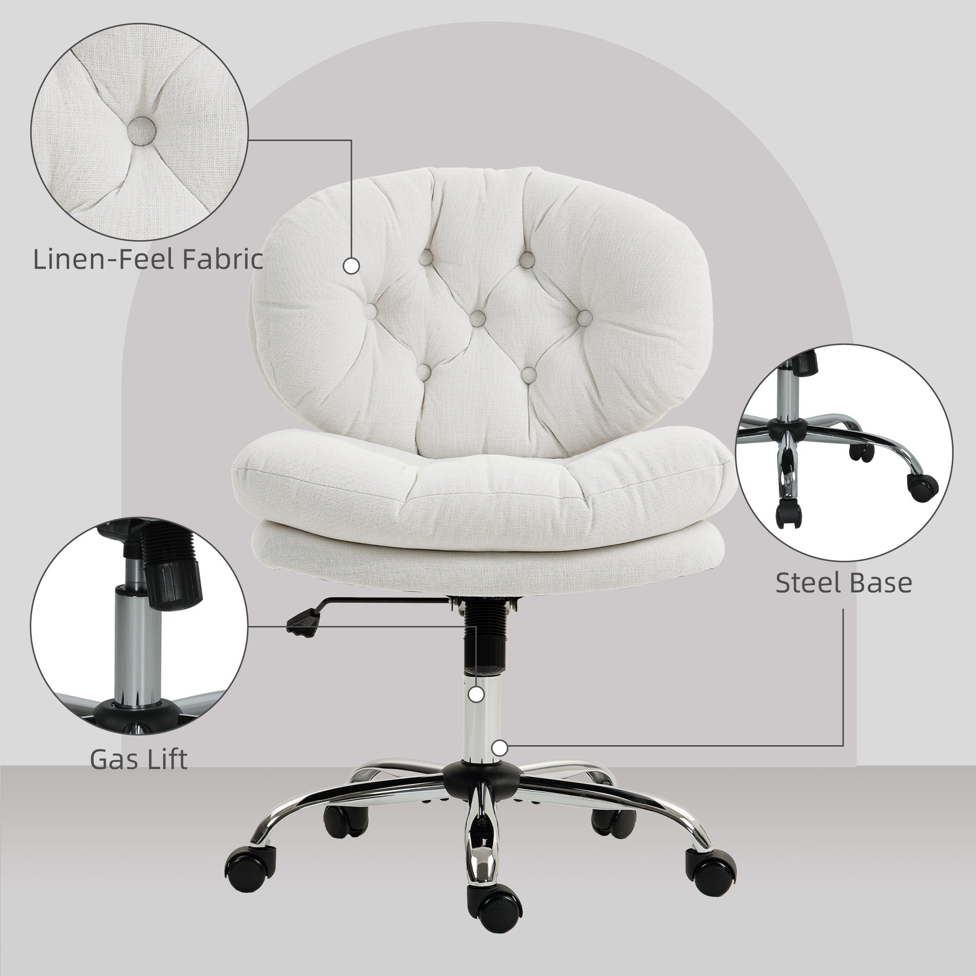 Armless Office Chair - Cream White Linen-Feel Fabric-DECOROLALA