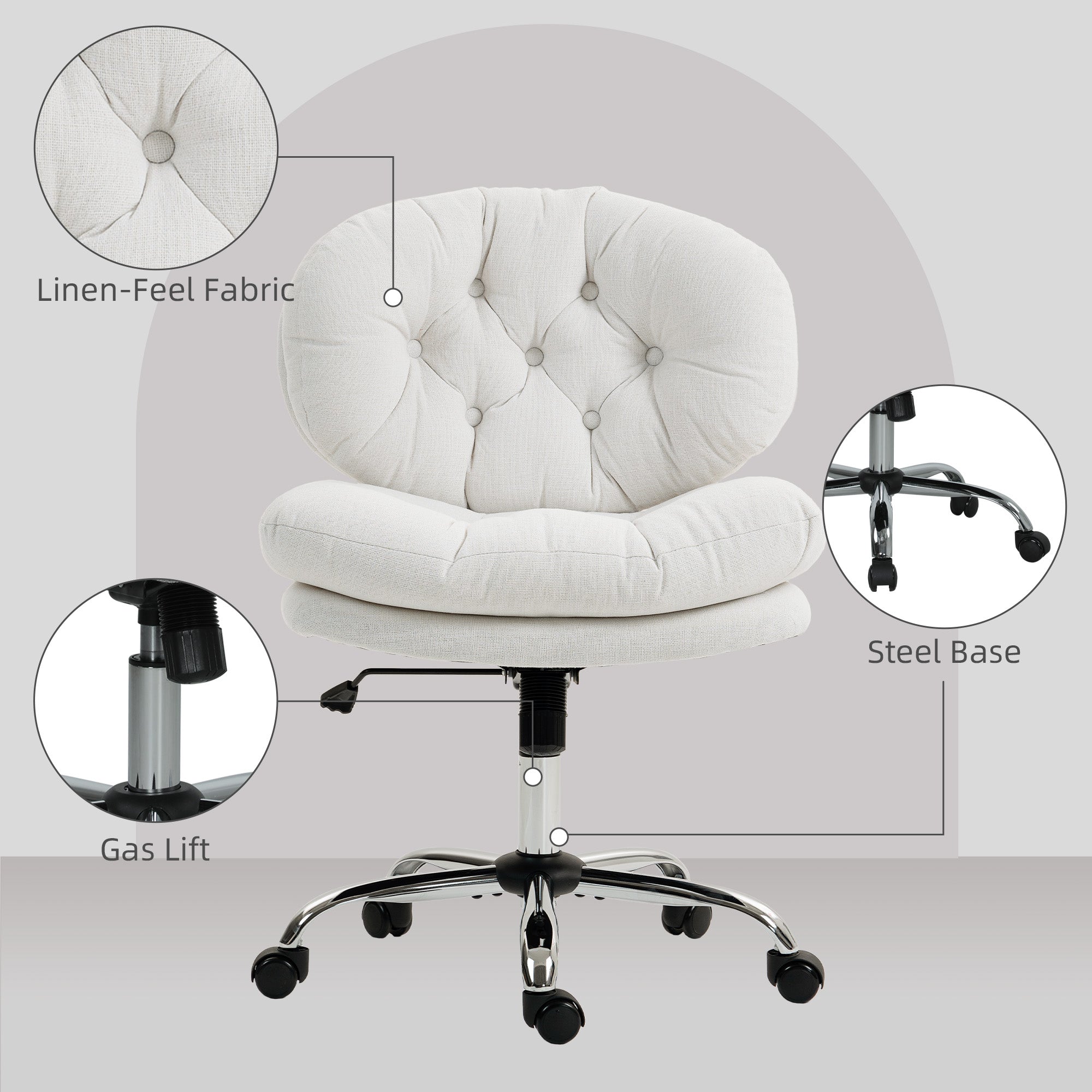 Armless Office Chair - Cream White Linen-Feel Fabric-DECOROLALA