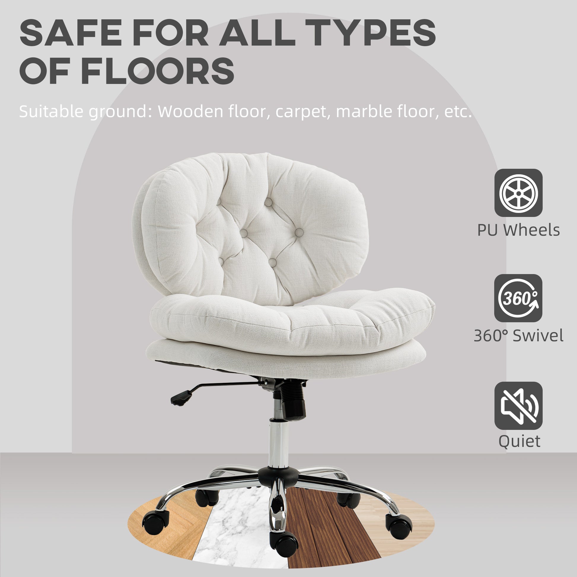 Armless Office Chair - Cream White Linen-Feel Fabric-DECOROLALA