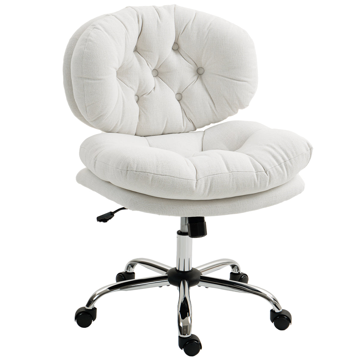 Armless Office Chair - Cream White Linen-Feel Fabric-Office Chairs-DECOROLALA
