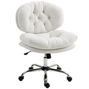 Armless Office Chair - Cream White Linen-Feel Fabric-DECOROLALA
