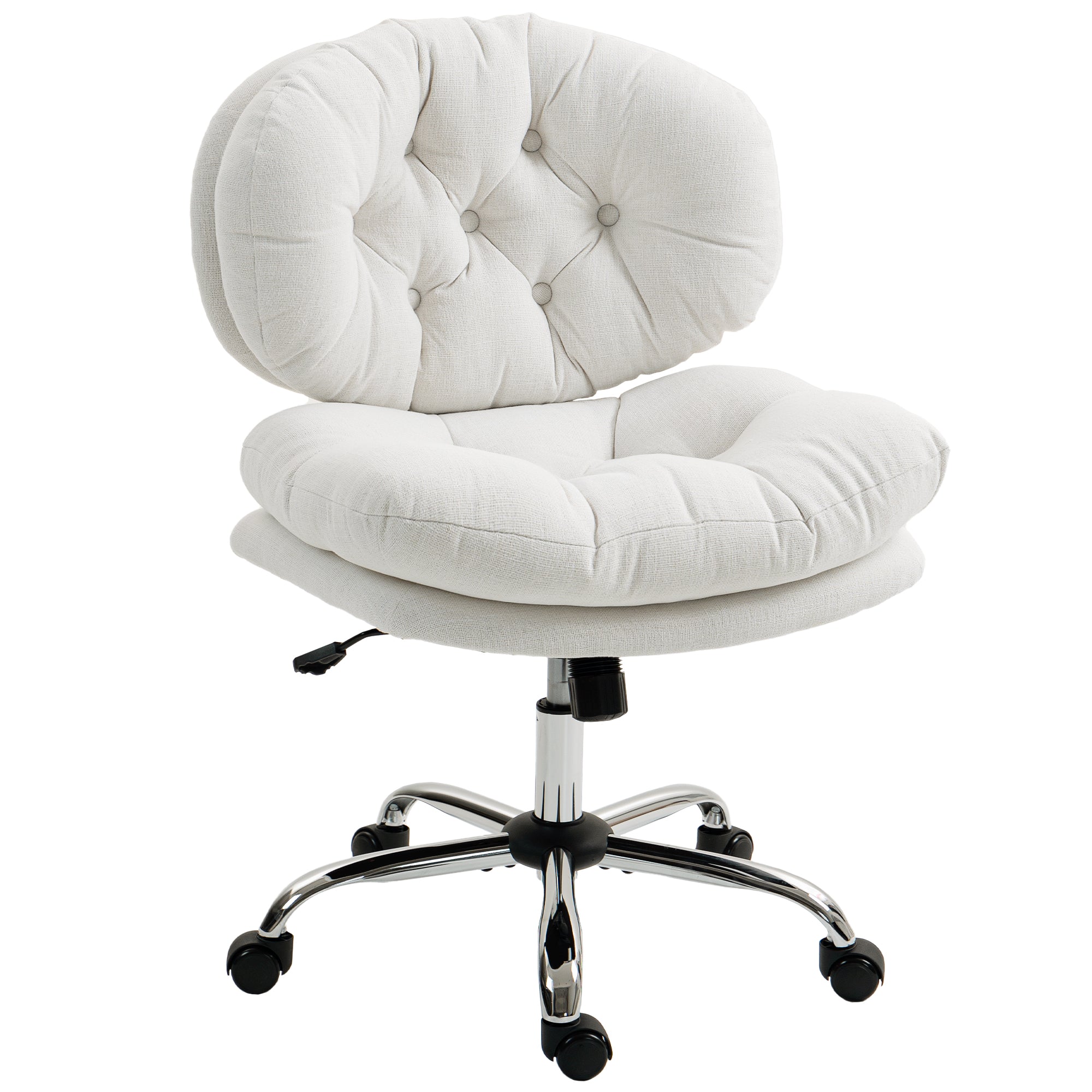 Armless Office Chair - Cream White Linen-Feel Fabric-DECOROLALA